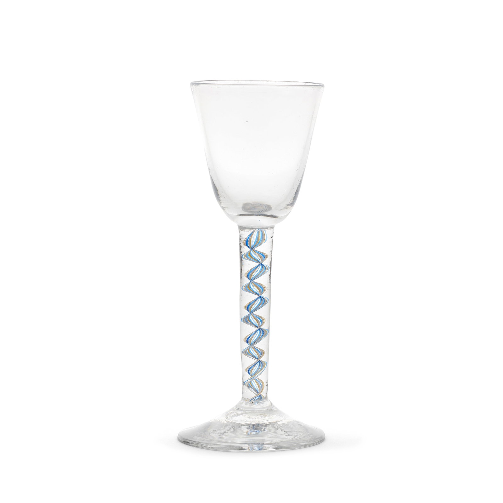 A very rare yellow and blue colour twist wine glass, circa 1765 (1 of 1)