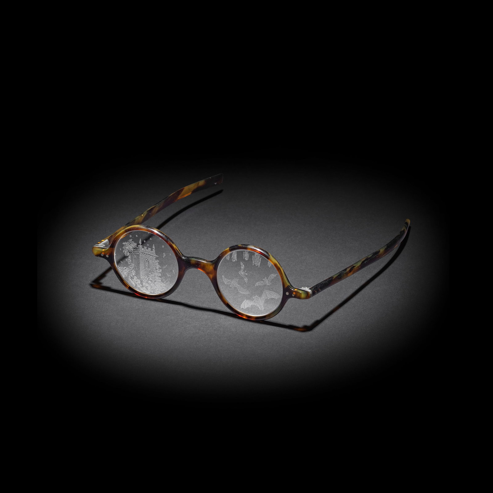 Bats in the Belfry: an amusing pair of engraved spectacles by Laurence Whistler, executed in 1950 (1 of 1)