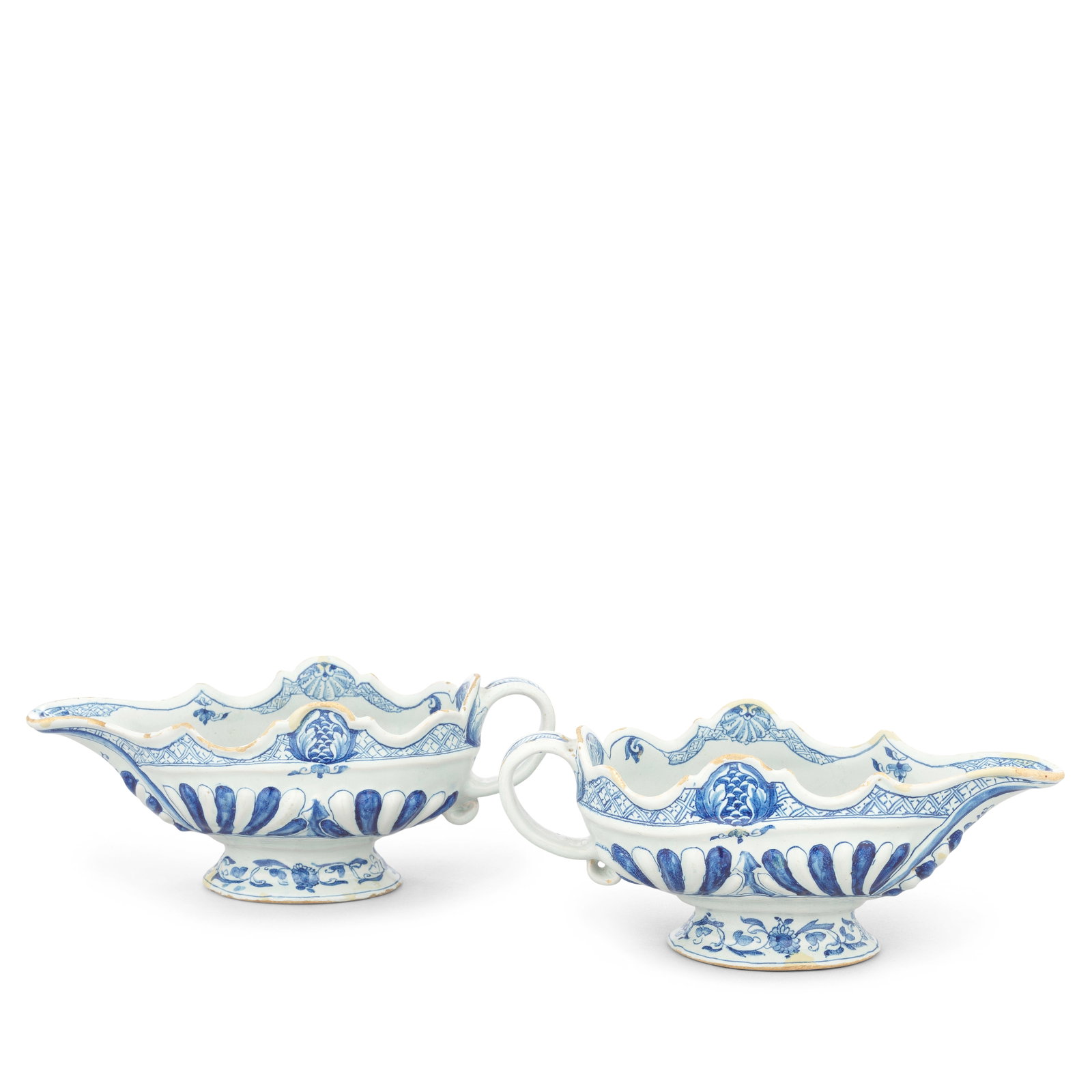 An extremely rare pair of English delftware sauceboats, circa 1750 (1 of 1)
