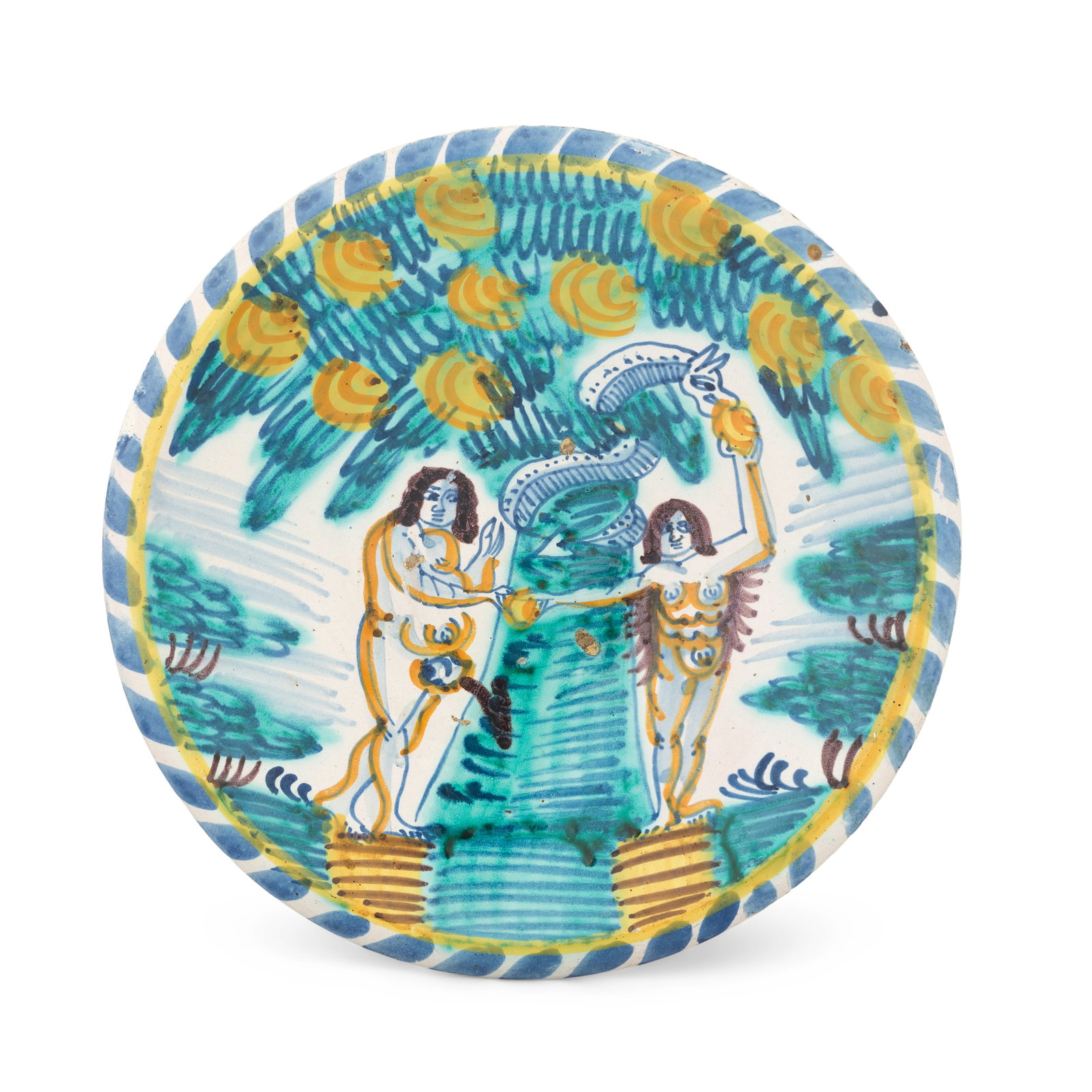 An English delftware Adam and Eve charger, circa 1670-90 (1 of 1)