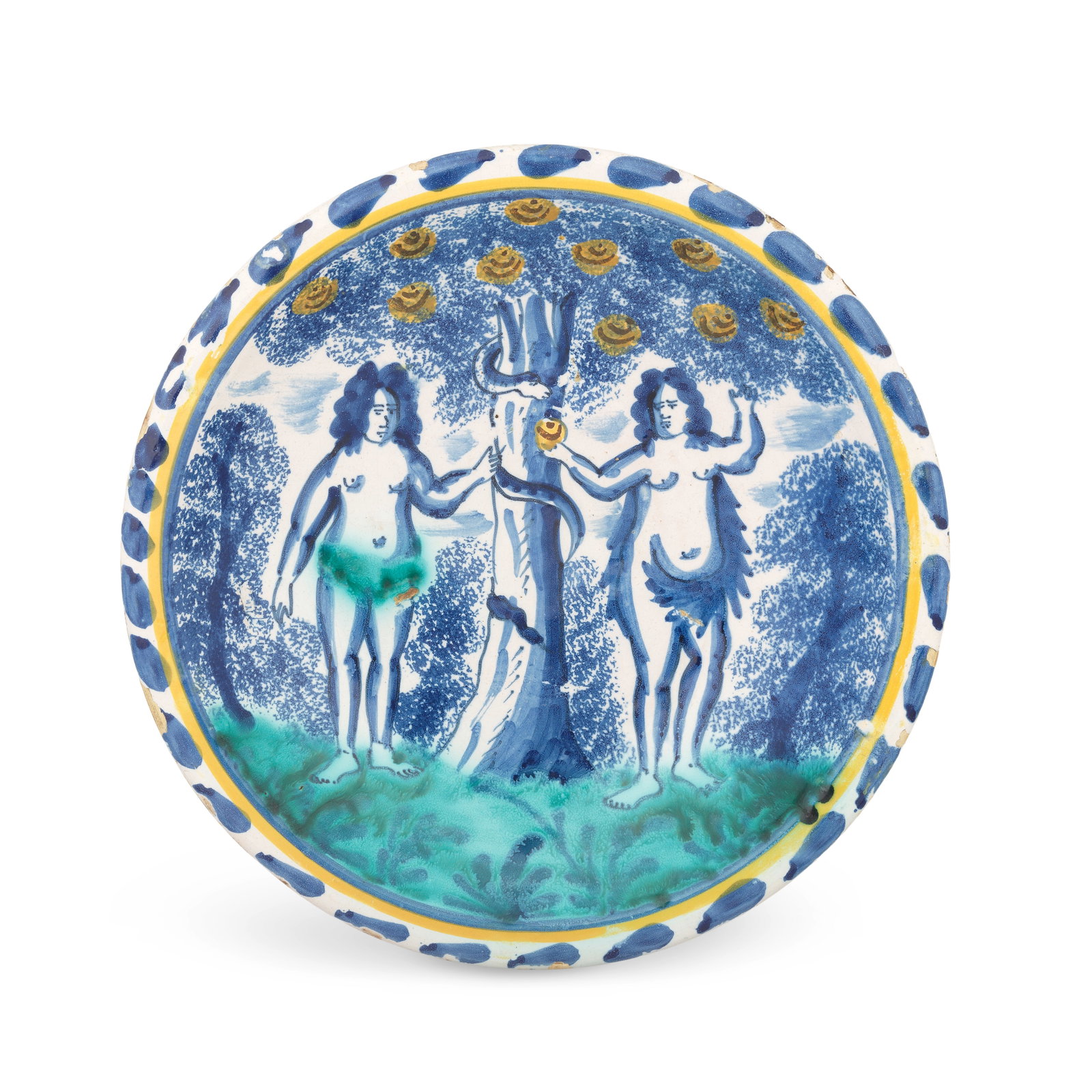 A London delftware Adam and Eve charger, circa 1700-20 (1 of 1)