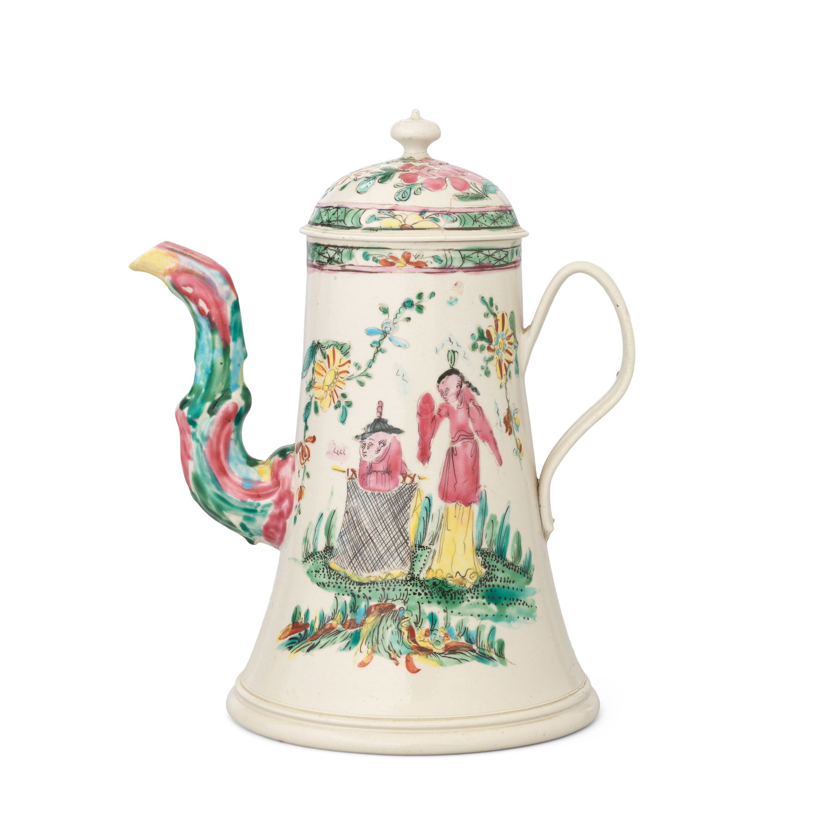 A Staffordshire saltglaze stoneware coffee pot and cover, circa 1760-65 (1 of 1)