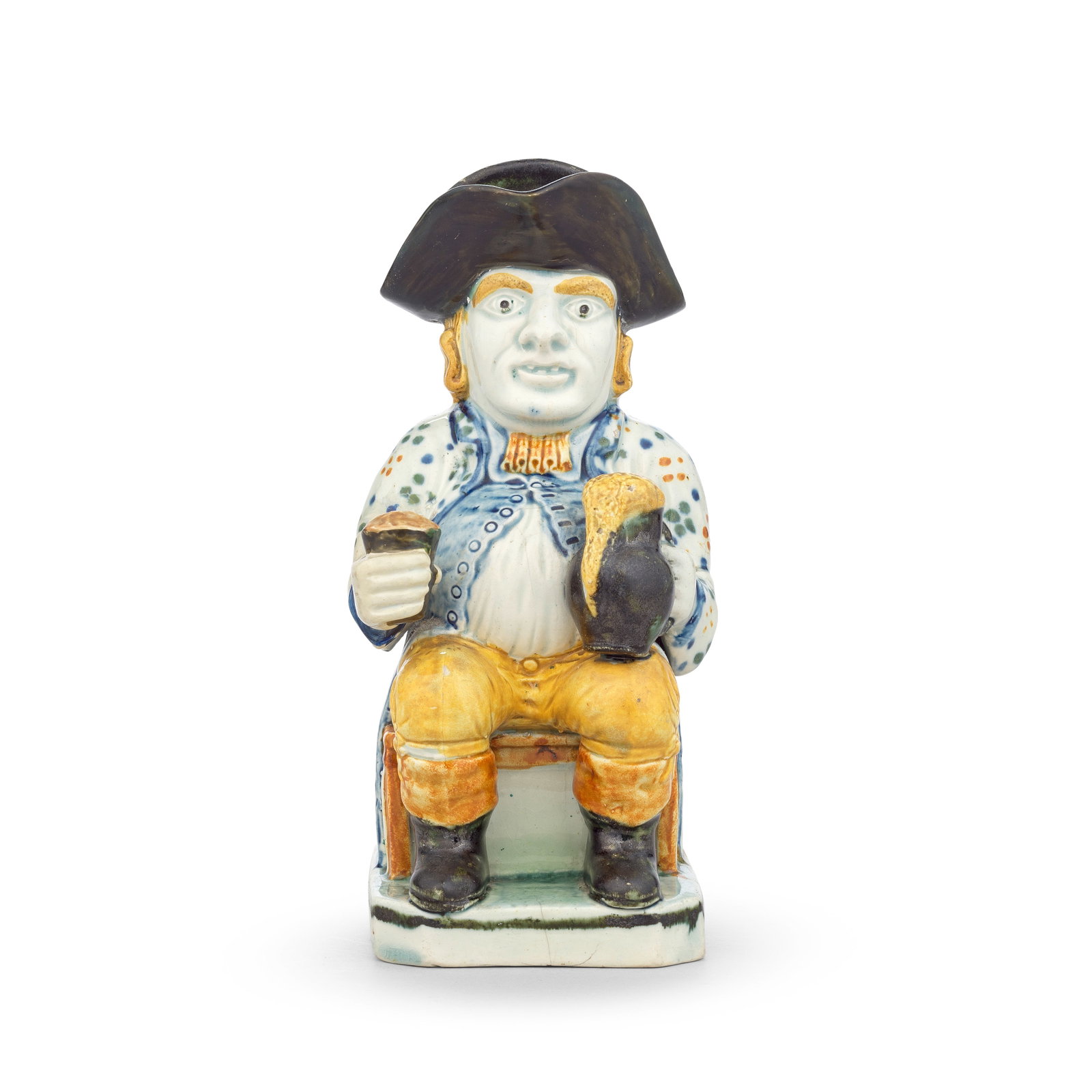 A very rare Prattware 'Postillion' Toby Jug and cover, circa 1800-10 (1 of 1)