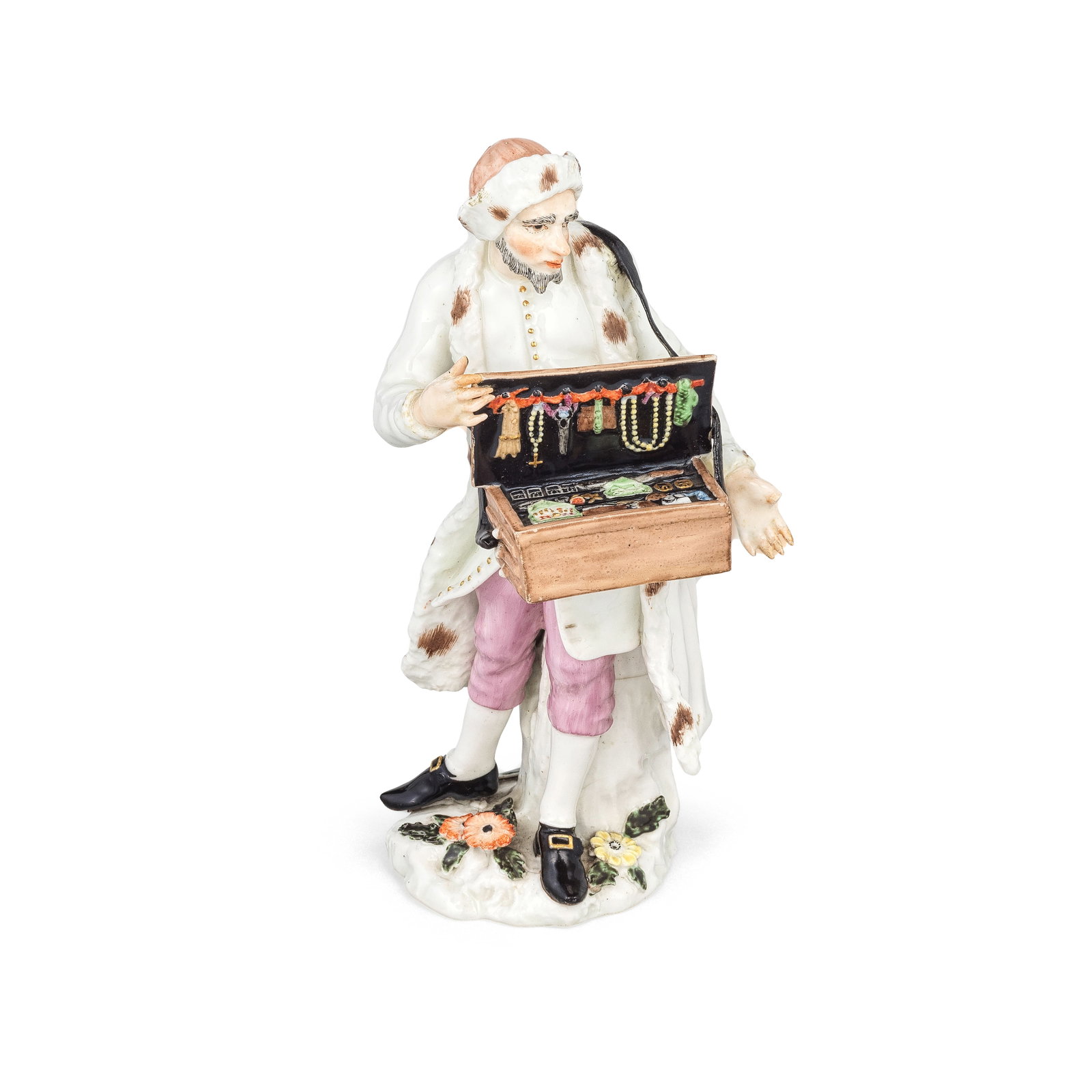 A rare Chelsea figure of a Street Vendor, circa 1754-55 (1 of 1)