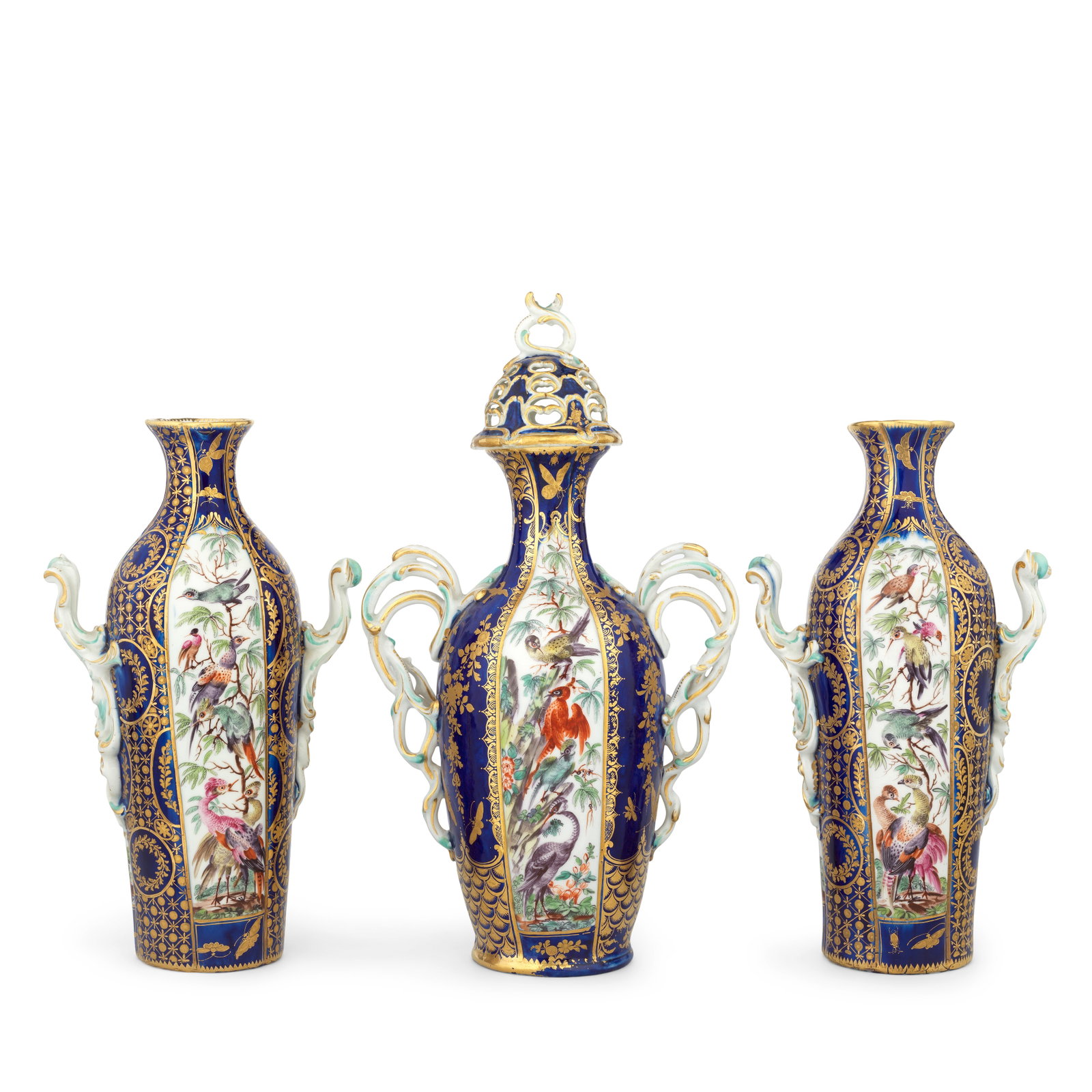 A Chelsea garniture of three vases and a cover, circa 1760-68 (1 of 1)