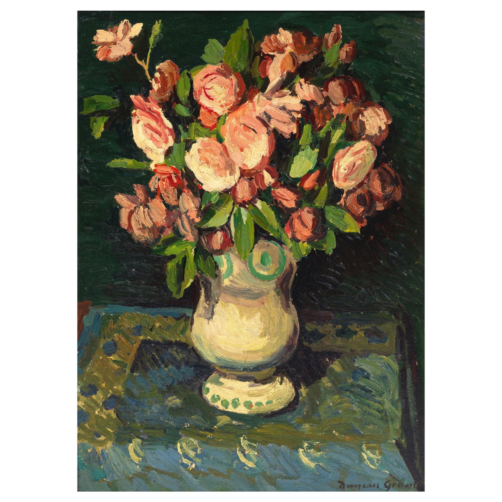 Duncan Grant (British, 1885-1978) Roses 56.4 x 41.3 cm. (22 1/4 x 16 1/4 in.) (Painted circa 193...: Duncan Grant (British, 1885-1978) Roses signed 'Duncan Grant' (lower right) oil on panel 56.4 x 41.3 cm. (22 1/4 x 16 1/4 in.) Painted circa 1932-34 Footnotes: Provenance With Alex Reid & L
