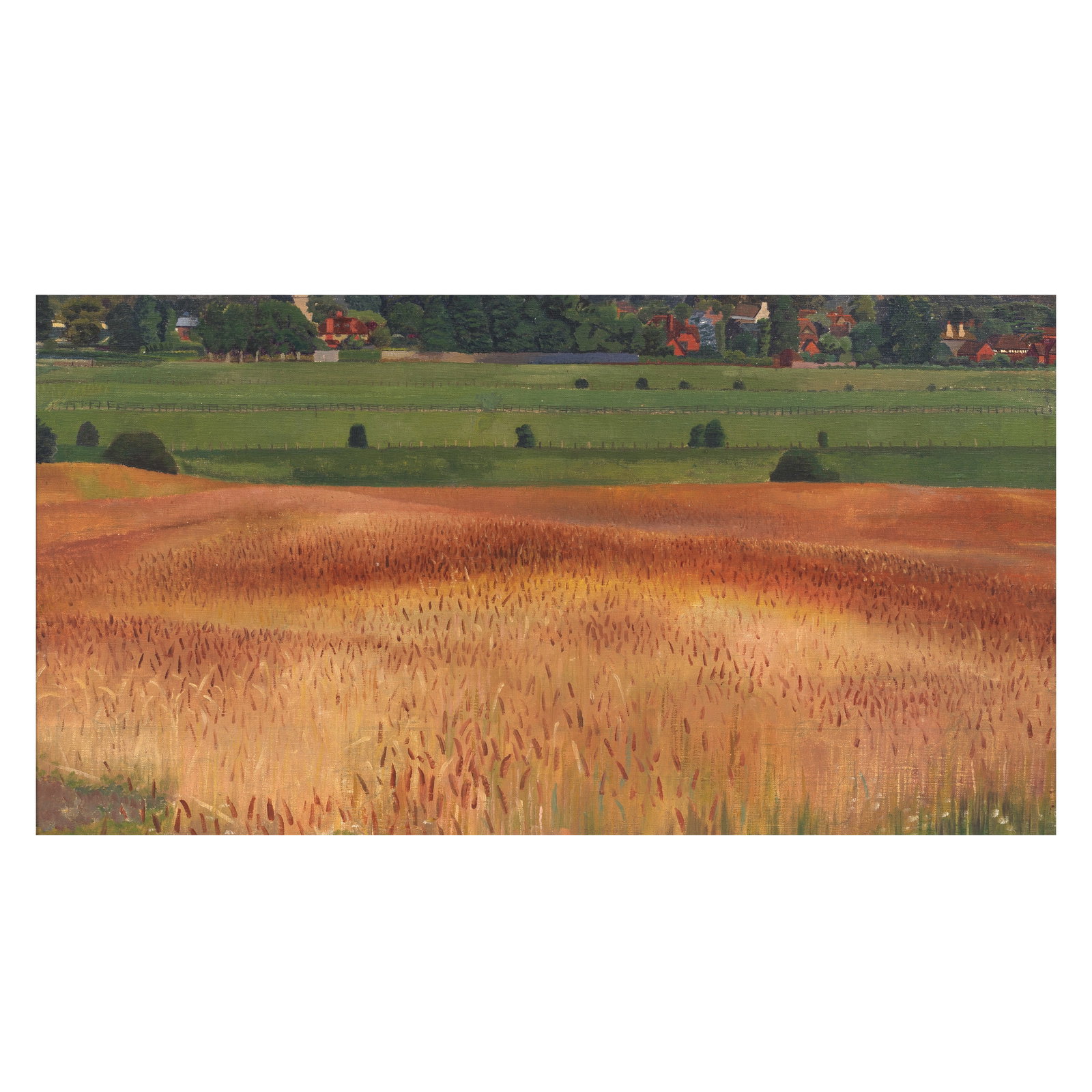 Sir Stanley Spencer R.A. (British, 1891-1959) Barley Hill 41.4 x 76.7 cm. (16 3/8 x 30 1/4 in.) ...: Sir Stanley Spencer R.A. (British, 1891-1959) Barley Hill oil on canvas 41.4 x 76.7 cm. (16 3/8 x 30 1/4 in.) Painted in 1932 Footnotes: Provenance With Goupil Gallery, London, 1933-34, where acquired