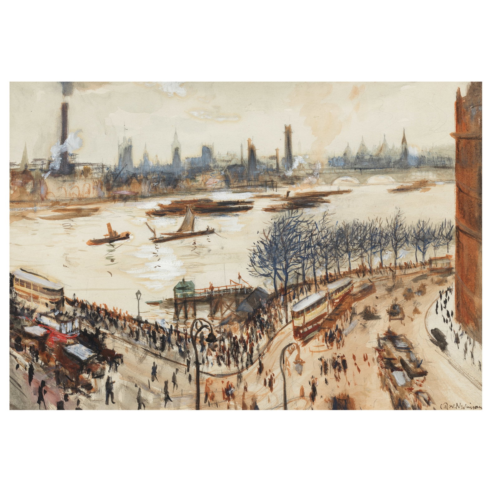 Christopher Richard Wynne Nevinson A.R.A. (British, 1889-1946) Thames, from Blackfriars 37.4 x 5... (1 of 1)