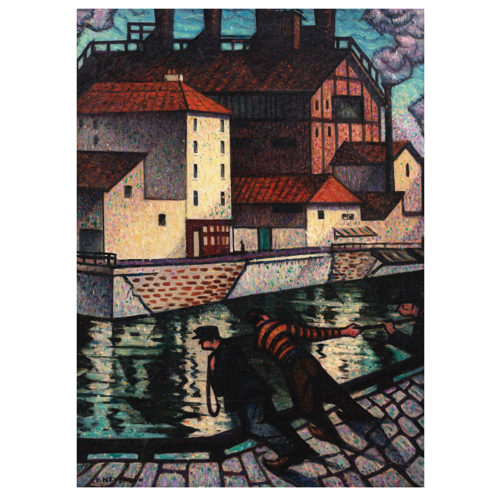 Christopher Richard Wynne Nevinson A.R.A. (British, 1889-1946) La Villette 76.3 x 55.8 cm. (30 x... (1 of 1)