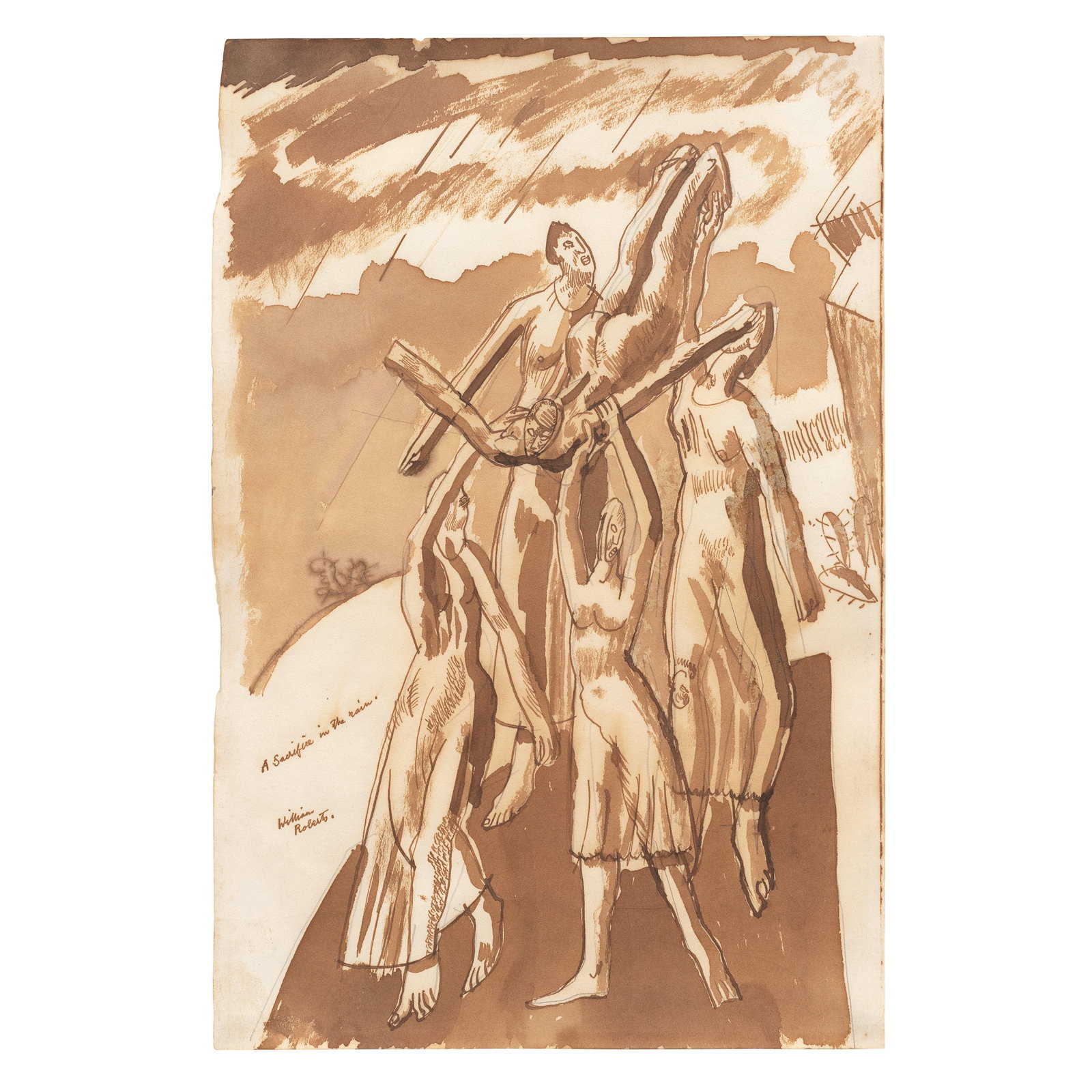 William Roberts R.A. (British, 1895-1980) A Sacrifice in the Rain 35.3 x 23.4 cm. (13 7/8 x 9 1/... (1 of 1)