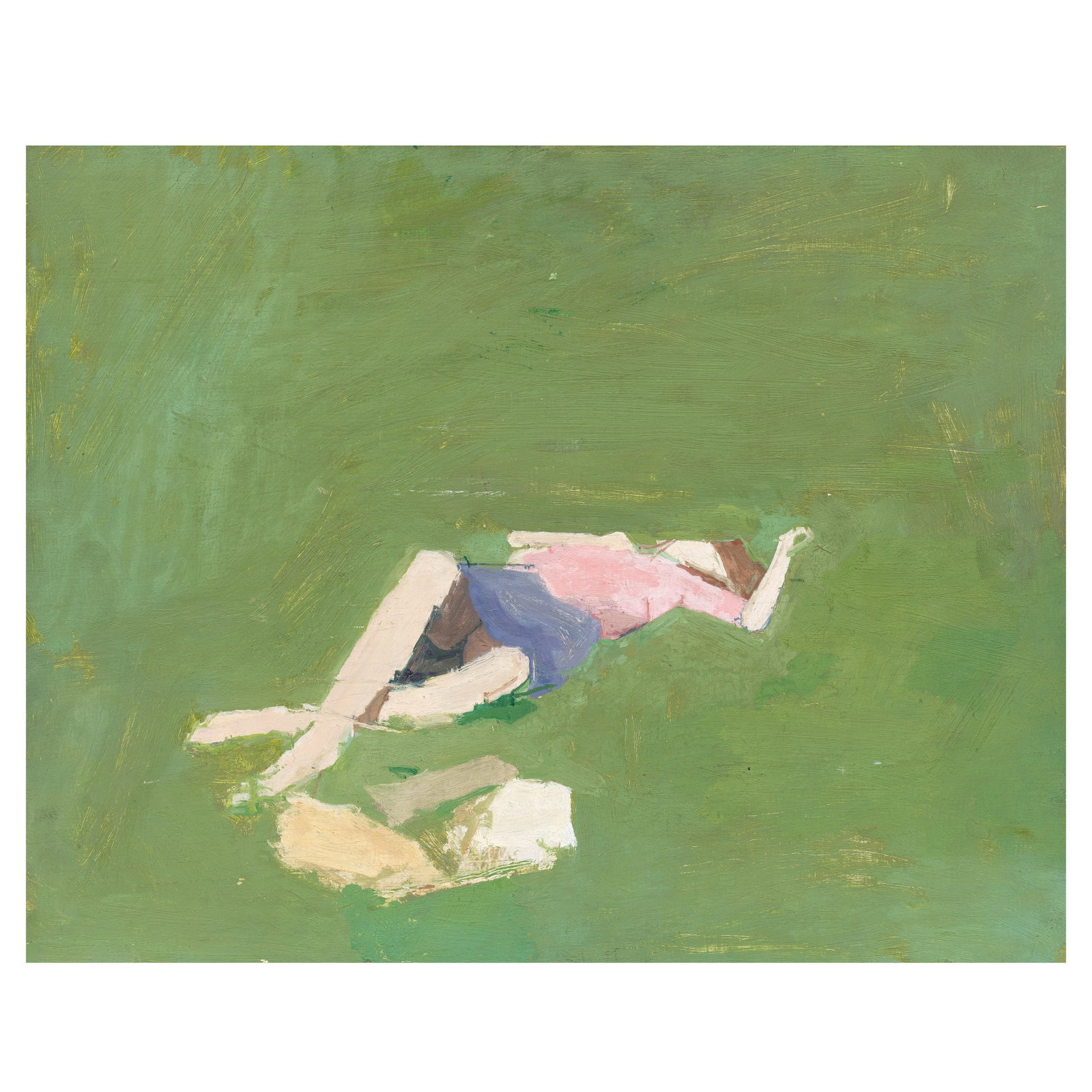 Euan Uglow (British, 1932-2000) Girl Lying on Grass 29.8 x 38 cm. (11 3/4 x 15 in.) (Painted cir...: Euan Uglow (British, 1932-2000) Girl Lying on Grass oil on panel 29.8 x 38 cm. (11 3/4 x 15 in.) Painted circa 1964 Footnotes: Provenance The Westinghouse Art Collection, U.S.A. Sale; Phill