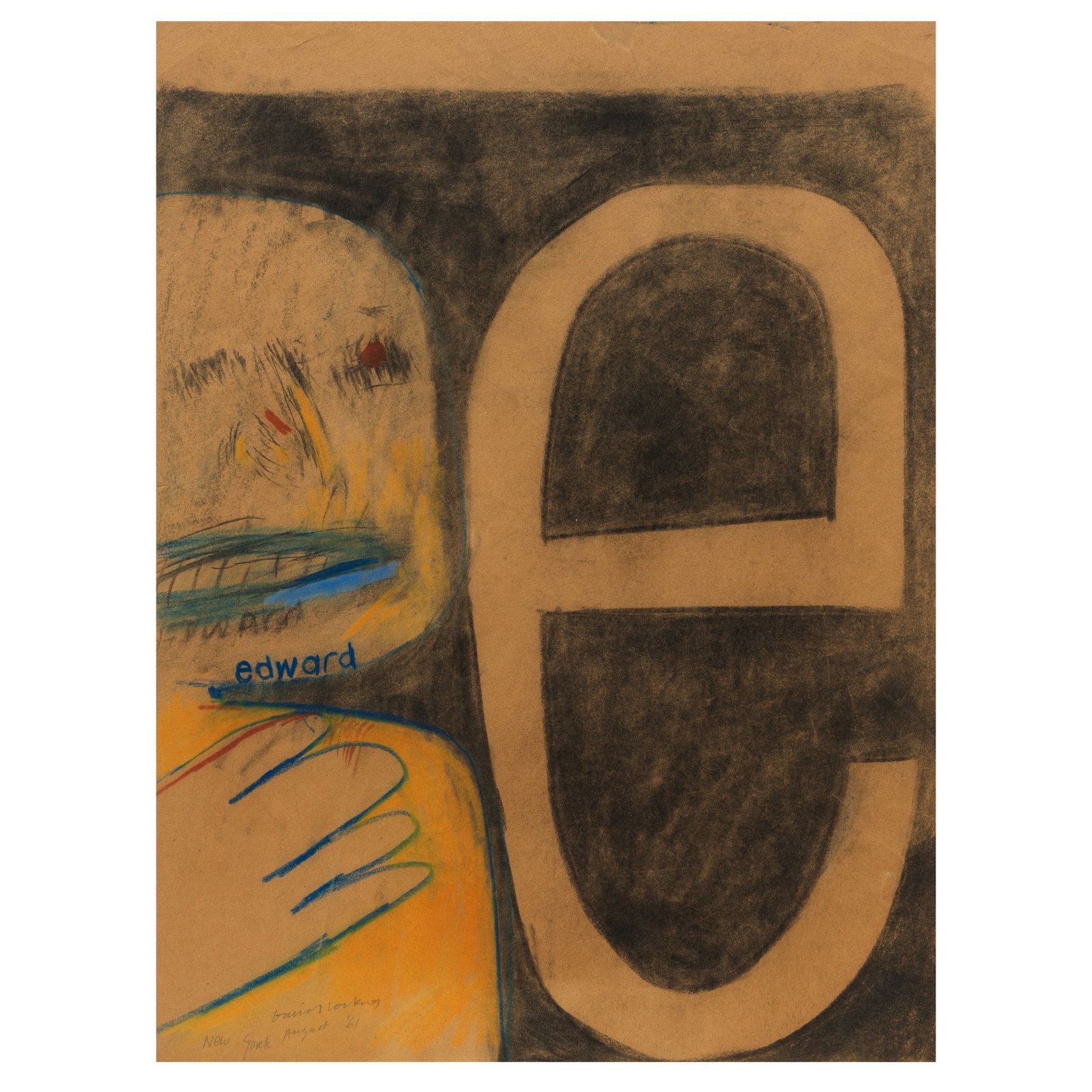 David Hockney R.A. (British, born 1937) Edward Who Has Cold Lips 60.8 x 45.7 cm. (24 x 18 in.): David Hockney R.A. (British, born 1937) Edward Who Has Cold Lips signed, inscribed and dated 'David Hockney/New York. August '61' (lower left) charcoal and crayon 60.8 x 45.7 cm. (24 x 18 in.) Footnot