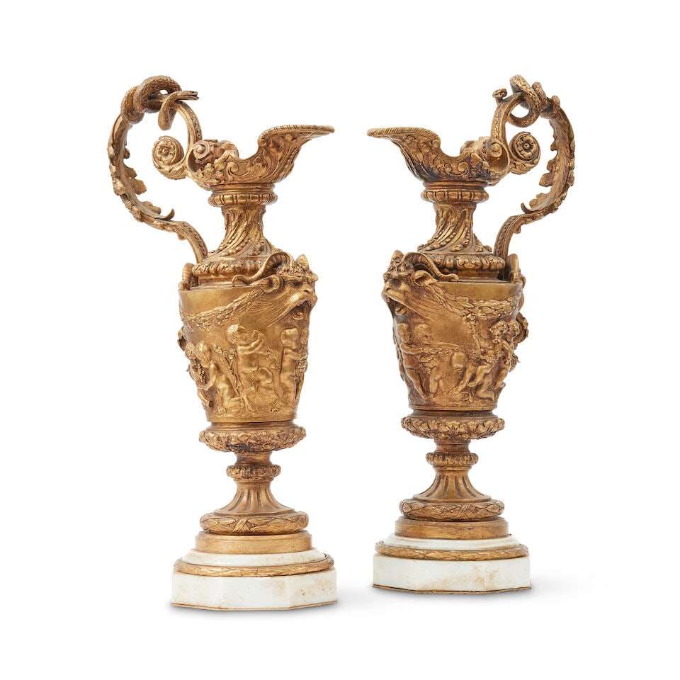 A pair of gilt spelter ewers (2) - 2