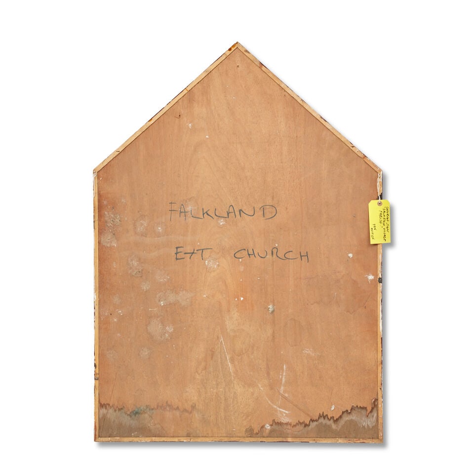 A large painted plywood and pine sign for the church of Dalneigh village - 2