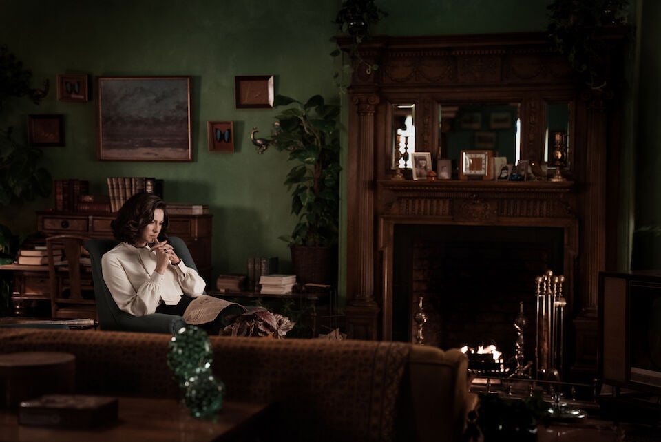 A pair of button back upholstered armchairsFirst seen Season 3, Episode 3, 'All Debts Paid', for... - 2