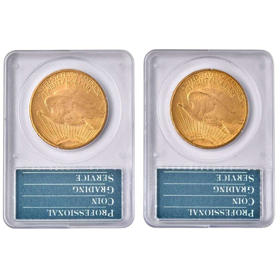 TWO UNITED STATES ST. GAUDENS $20 DOUBLE EAGLE GOLD COINS. - 2