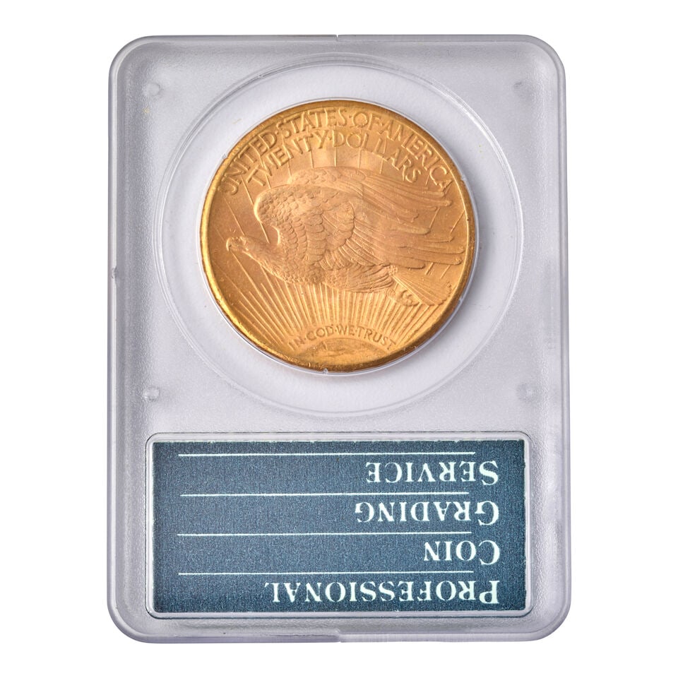 A UNITED STATES 1909-S ST. GAUDENS $20 DOUBLE EAGLE GOLD COIN, PCGS MS62. - 2
