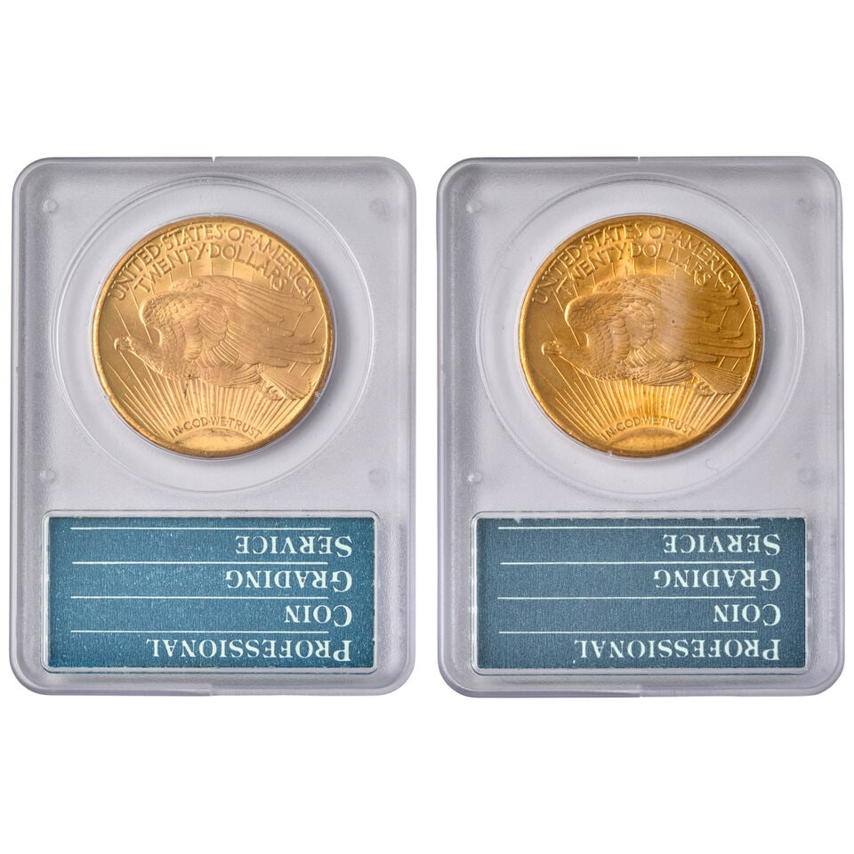 TWO UNITED STATES 1927 ST. GAUDENS $20 DOUBLE EAGLE GOLD COINS. - 2