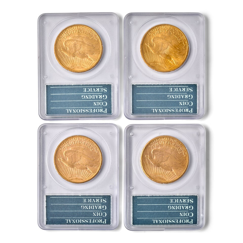 FOUR UNITED STATES ST. GAUDENS $20 DOUBLE EAGLE GOLD COINS. - 2