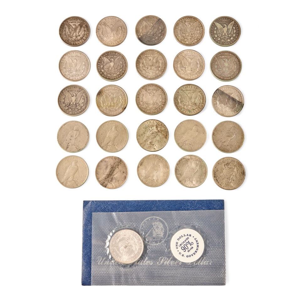 TWENTY-SIX UNITED STATES MORGAN AND PEACE DOLLARS. - 2