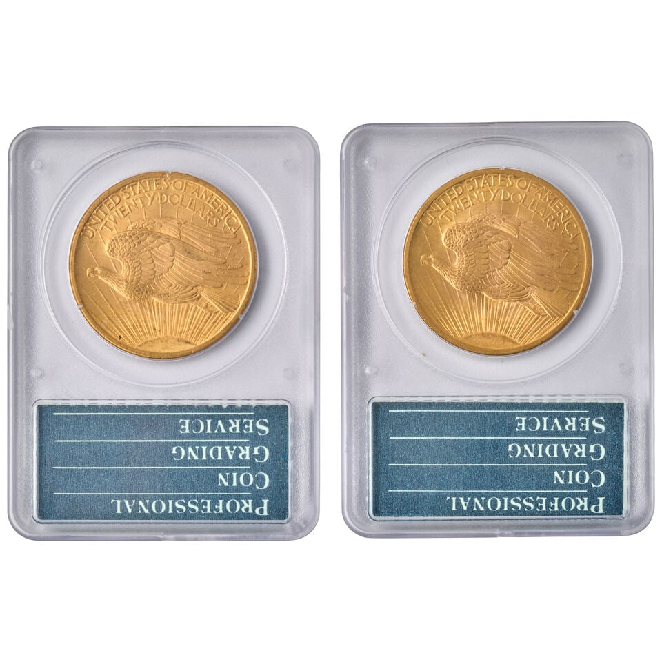 TWO UNITED STATES 1907 ST. GAUDENS $20 DOUBLE EAGLE GOLD COINS. - 2