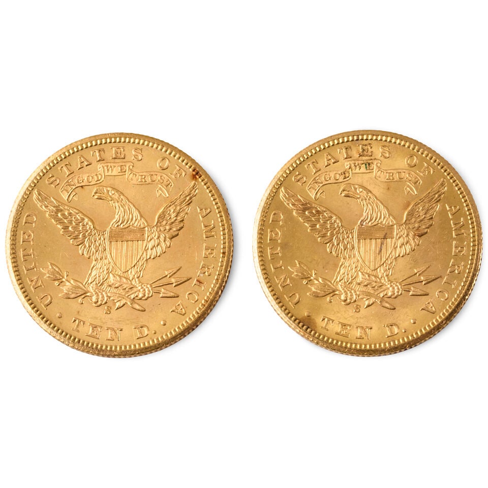 TWO UNITED STATES 1901-S LIBERTY HEAD $10 EAGLE GOLD COINS. - 2