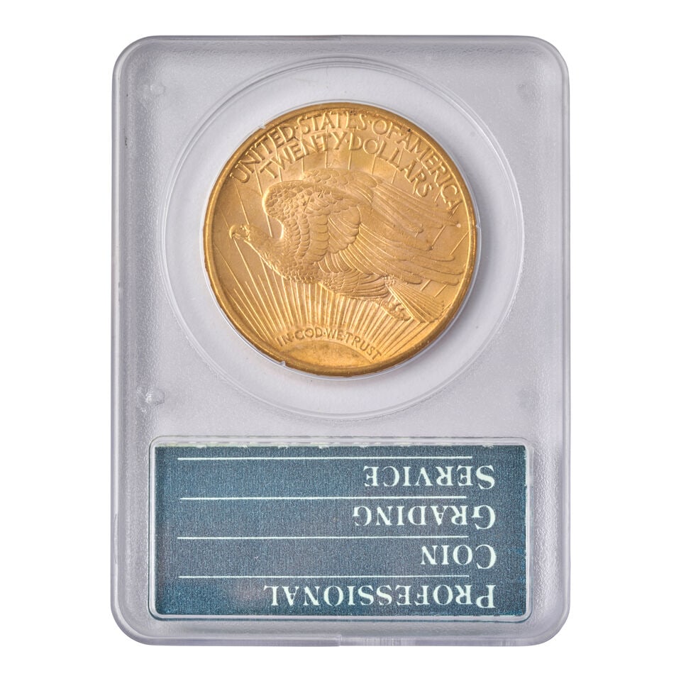 A UNITED STATES 1916-S ST. GAUDENS $20 DOUBLE EAGLE GOLD COIN, PCGS MS63. - 2