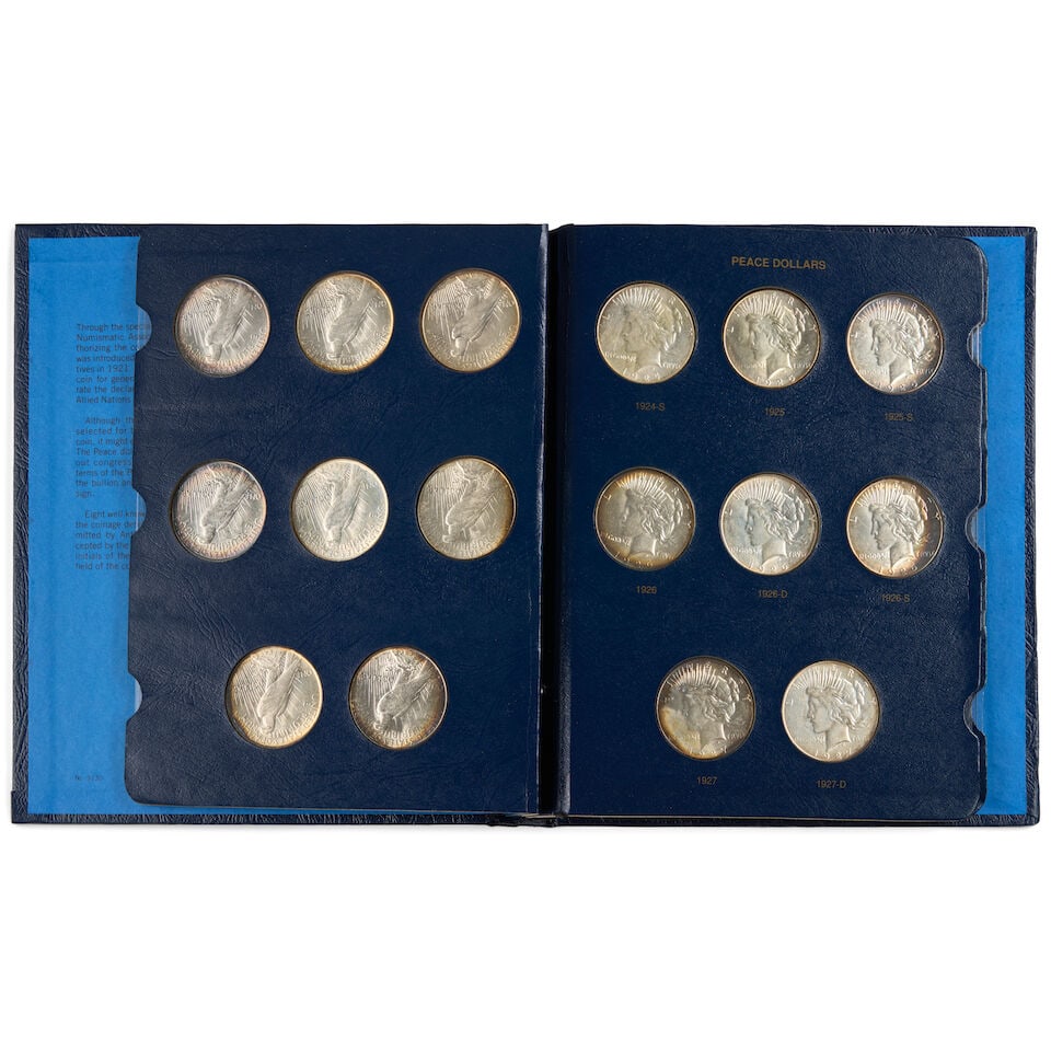 A NEARLY COMPLETE SET OF UNITED STATES PEACE DOLLARS. - 4