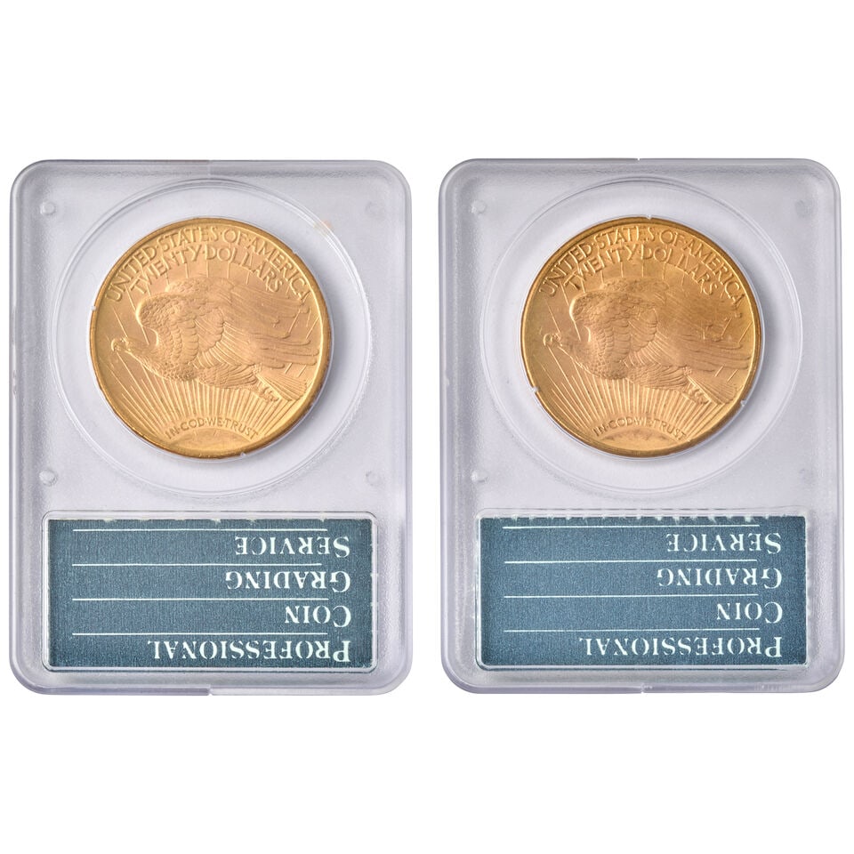 TWO UNITED STATES 1913-D ST. GAUDENS $20 DOUBLE EAGLE GOLD COINS. - 2