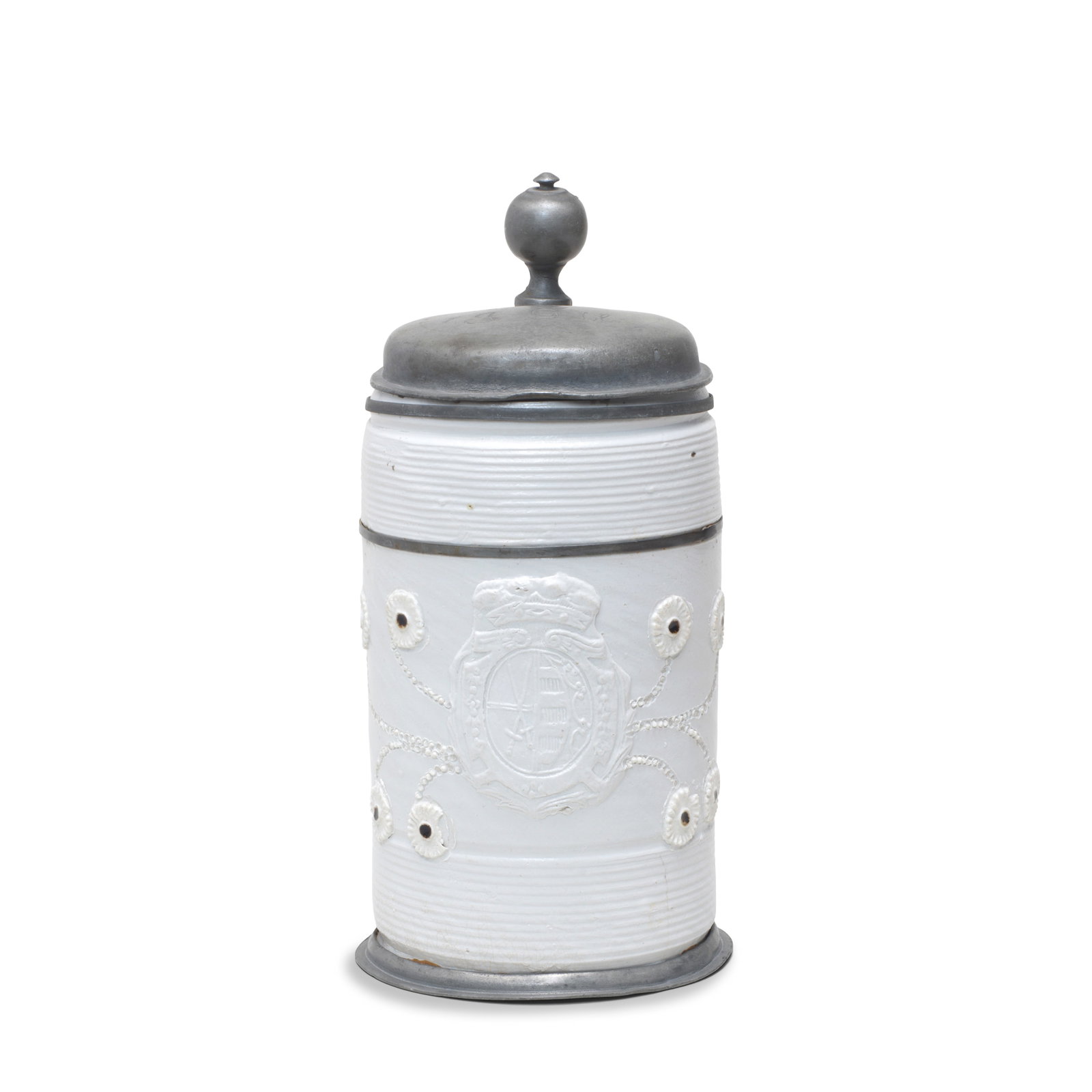 An Altenberg pewter-mounted stoneware armorial tankard, first half 18th century (1 of 1)