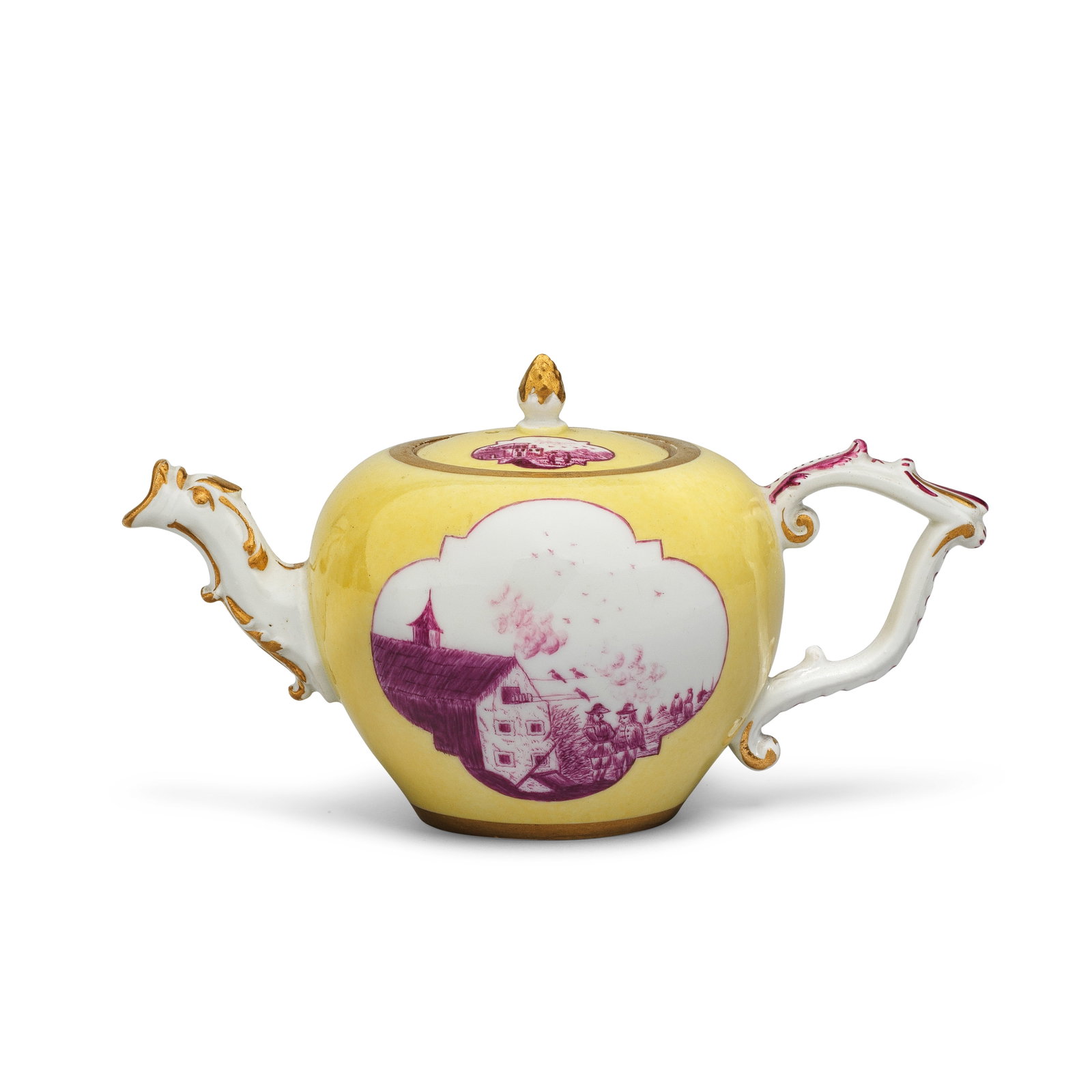 A Meissen yellow-ground teapot and cover, circa 1745 (1 of 1)