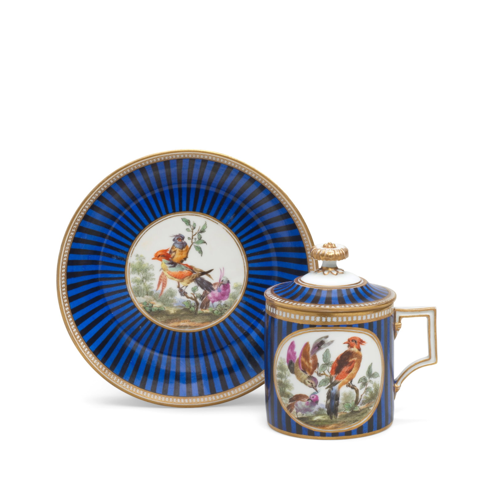 A Marcolini Meissen ornithological cup, cover and saucer, circa 1780 (1 of 1)
