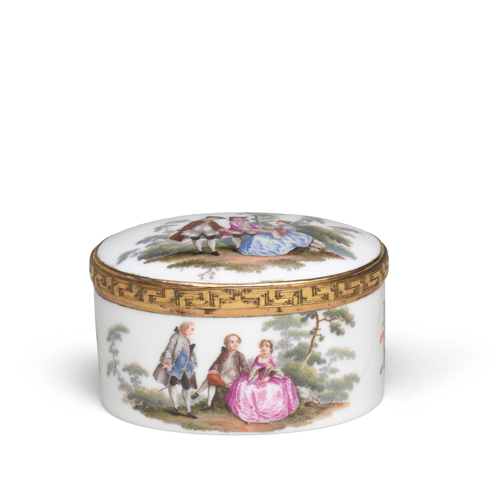 A Meissen silver-gilt-mounted oval snuff box, mid 18th century (1 of 1)