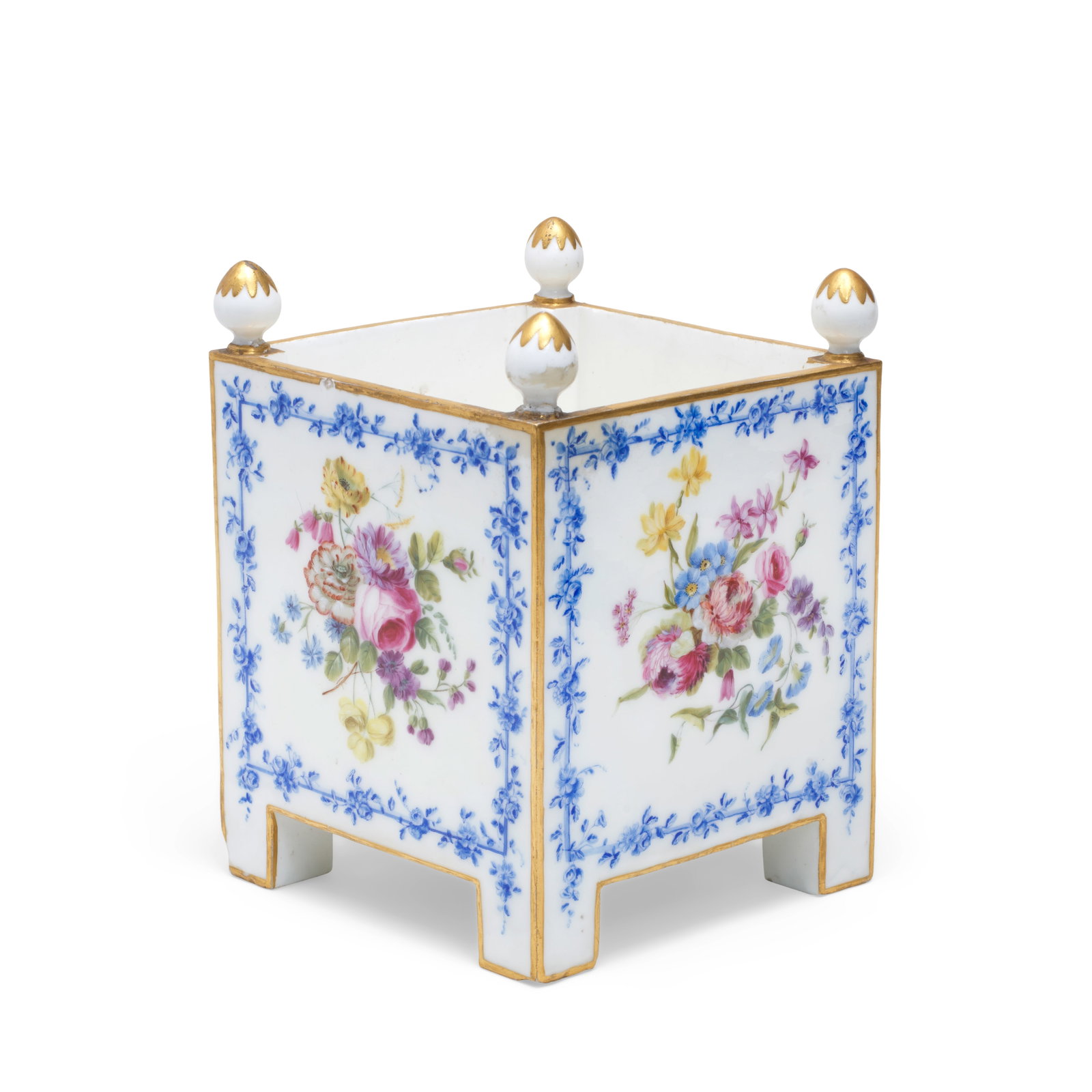 A Sèvres orange tub (caisse à fleurs carré), dated 1760: A Sèvres orange tub (caisse à fleurs carré), dated 1760 Of the first size, painted by Pierre-Joseph Rosset (l'aîné) with flowers on each side within blue floral borders, the r
