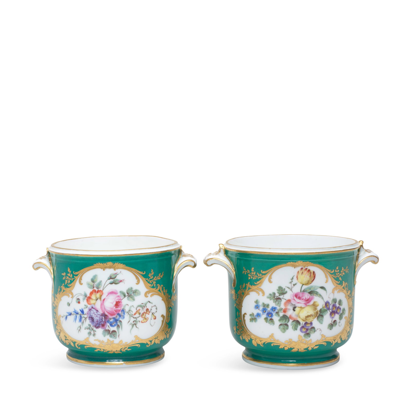 A pair of Sèvres green-ground glass coolers (seaux à verre), probably from the service... (1 of 1)
