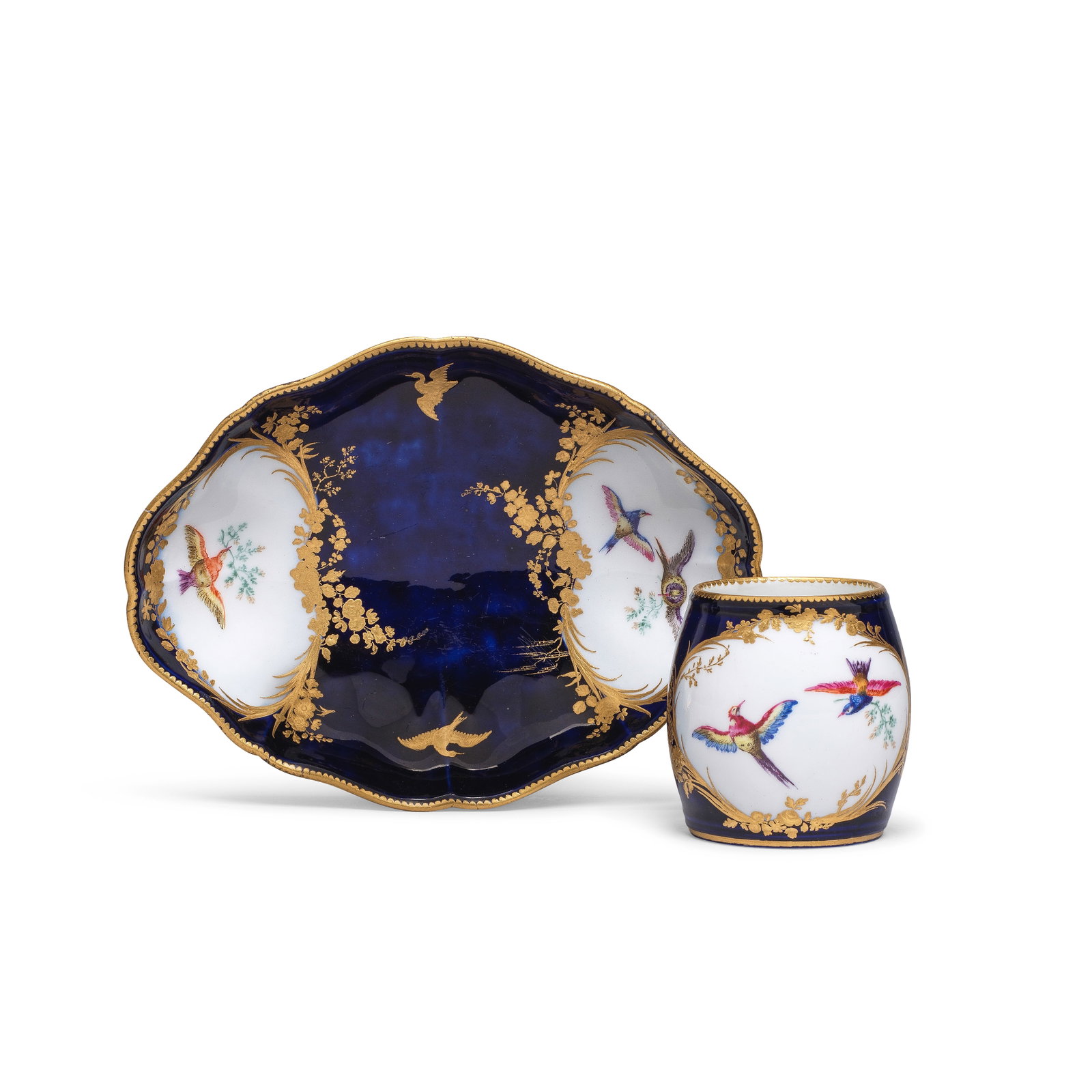 A Vincennes bleu-lapis ground mustard pot and stand (moutardier et plateau), circa 1756 (1 of 1)