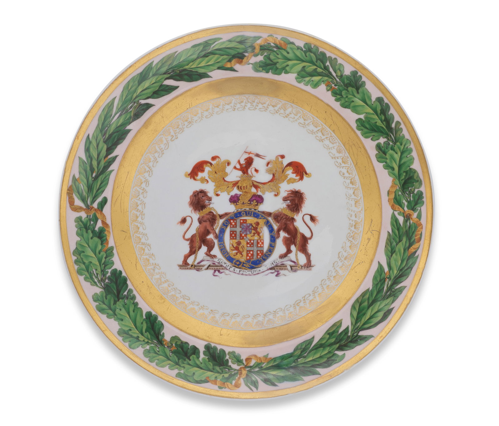 A rare Berlin cabinet plate from a service made for the Duke of Wellington, circa 1817-19: A rare Berlin cabinet plate from a service made for the Duke of Wellington, circa 1817-19 Painted in the centre with the arms of the Duke of Wellington within a border of gilt scrollwork and gilt band