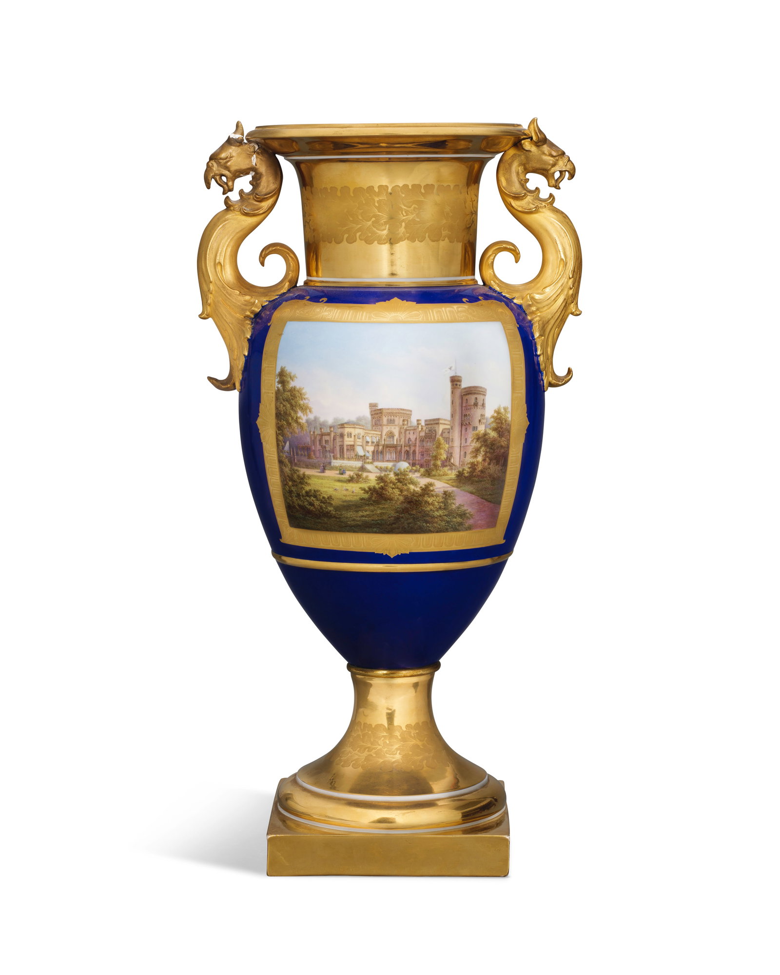 A Berlin KPM topographical vase (Französische Vase mit Greifenkopfhenkeln) with a view of B... (1 of 1)