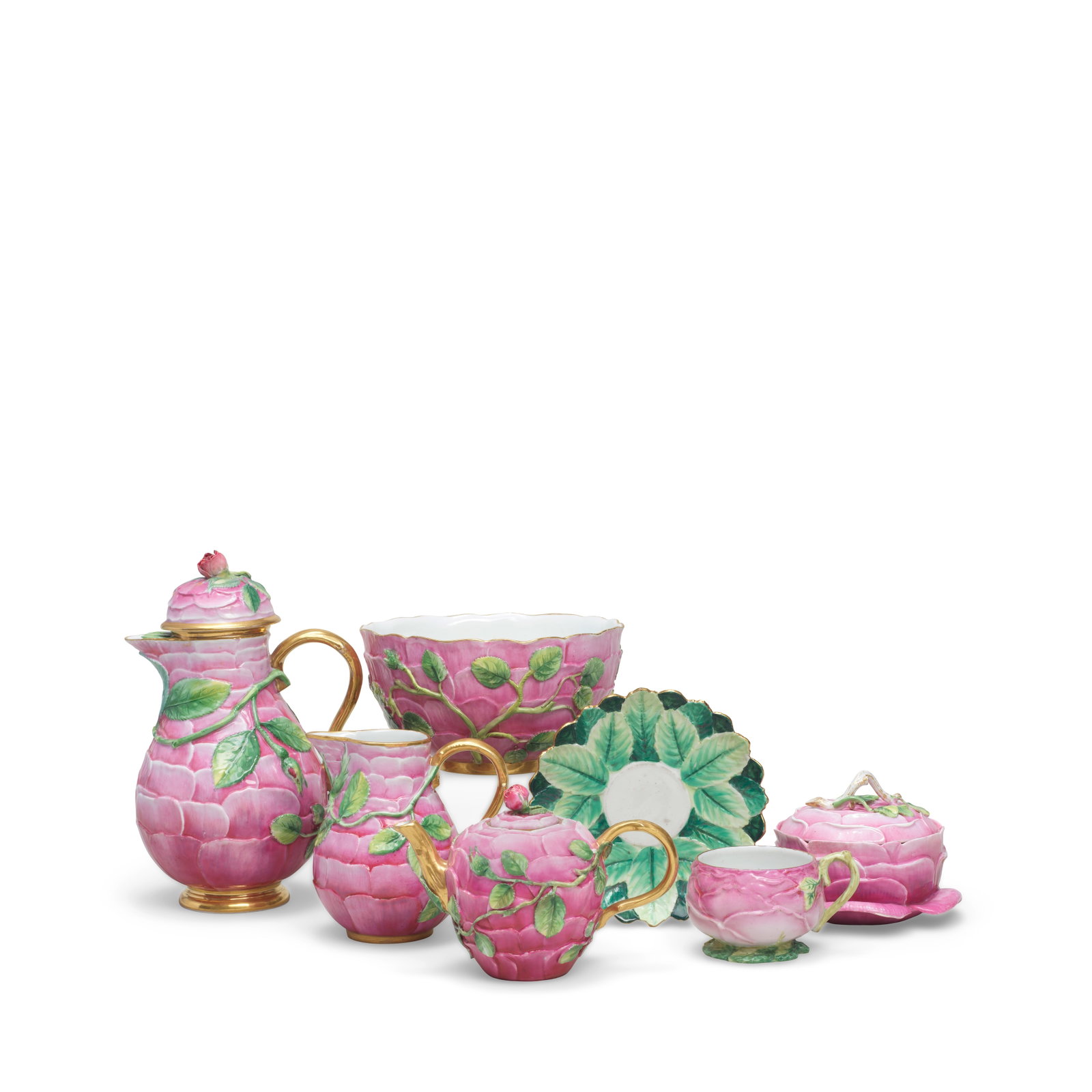 A Meissen trompe l'oeil rose-moulded part tea and coffee service, first half 19th century (1 of 1)