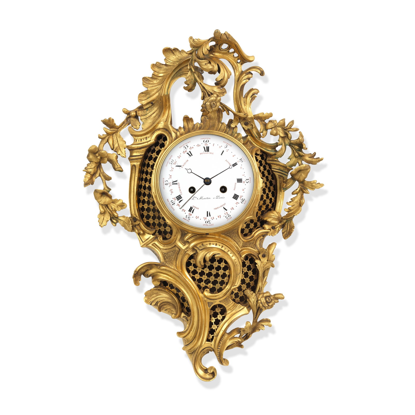 A late 18th century ormolu cartel clock with unusual skeletonised movement Ant. Martine, Paris (1 of 1)