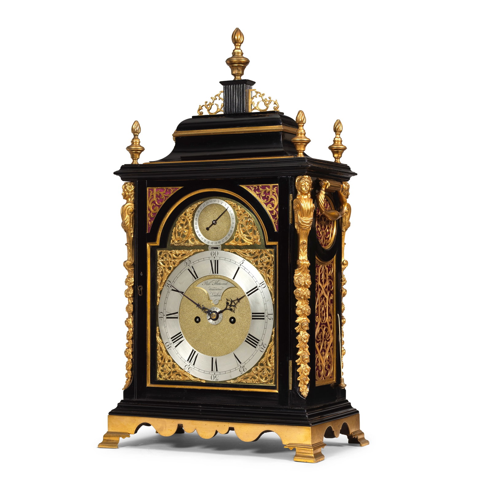 A late 18th century gilt metal mounted ebonised quarter repeating table clock with alarm. Robert... (1 of 1)
