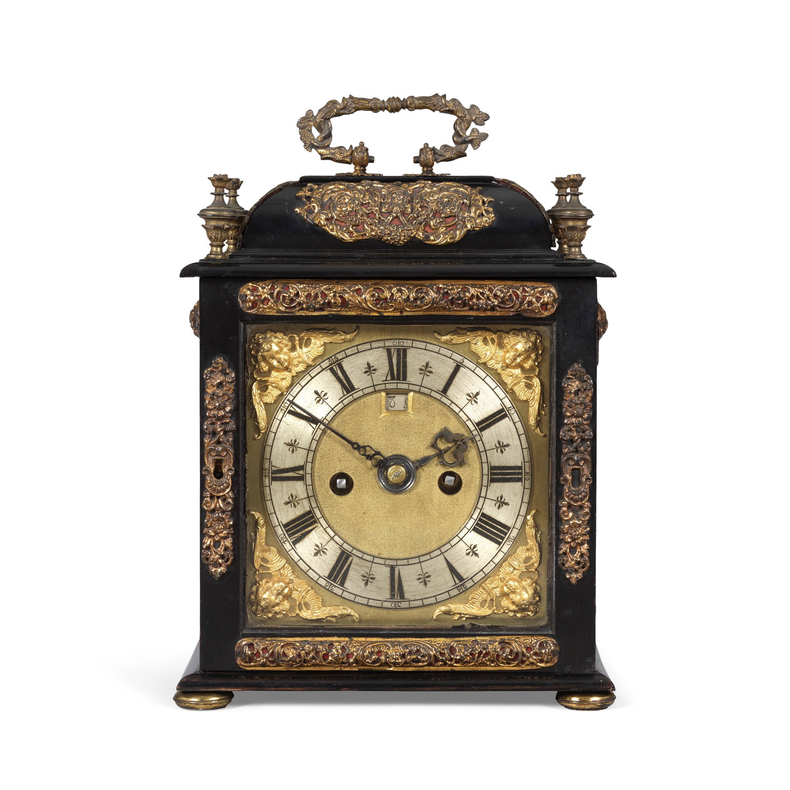 A fine late 17th century repousse brass-mounted, ebony striking table clock Henry Jones, London (1 of 1)