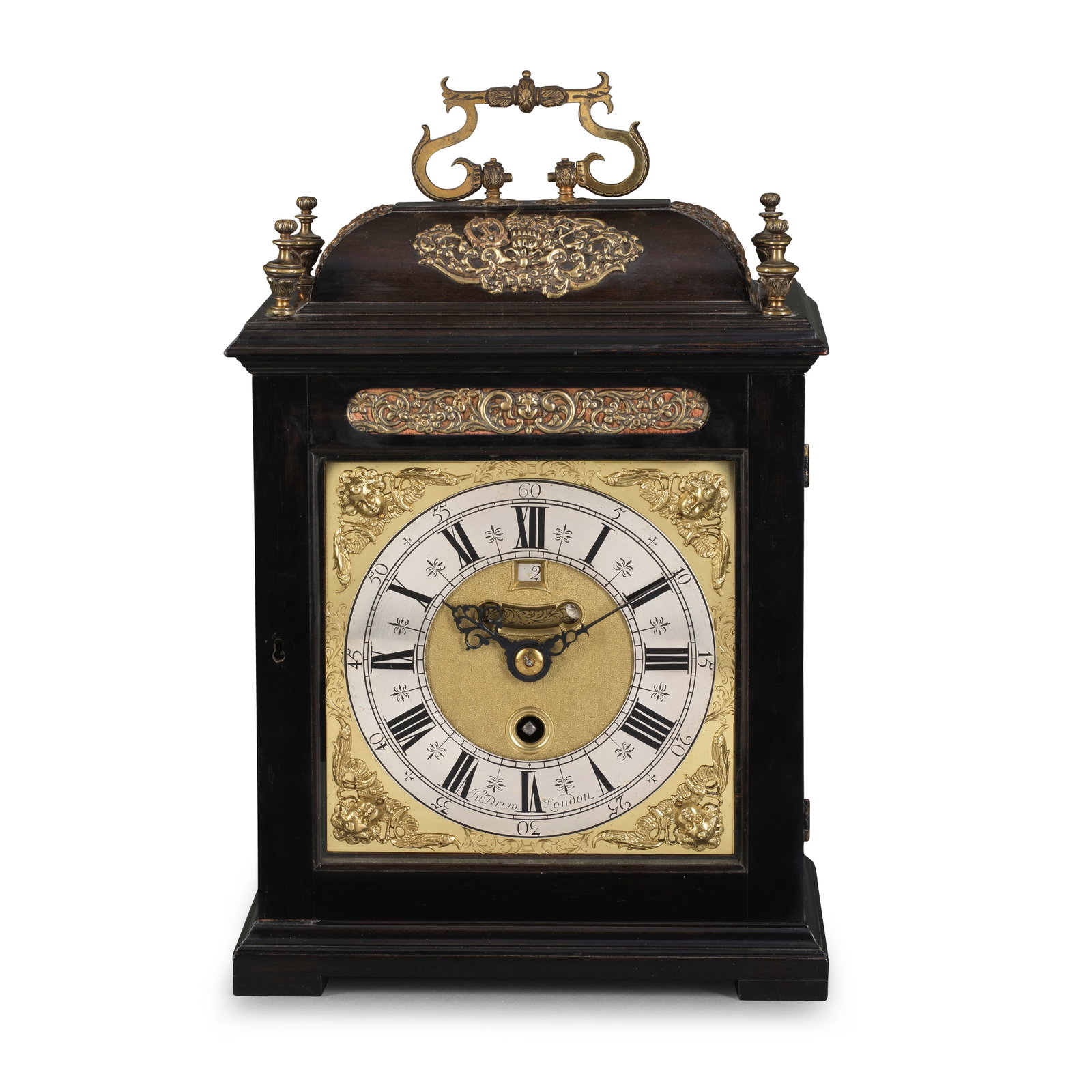 A late 17th century repousse-brass mounted ebony table timepiece with pull quarter repeat John D... (1 of 1)