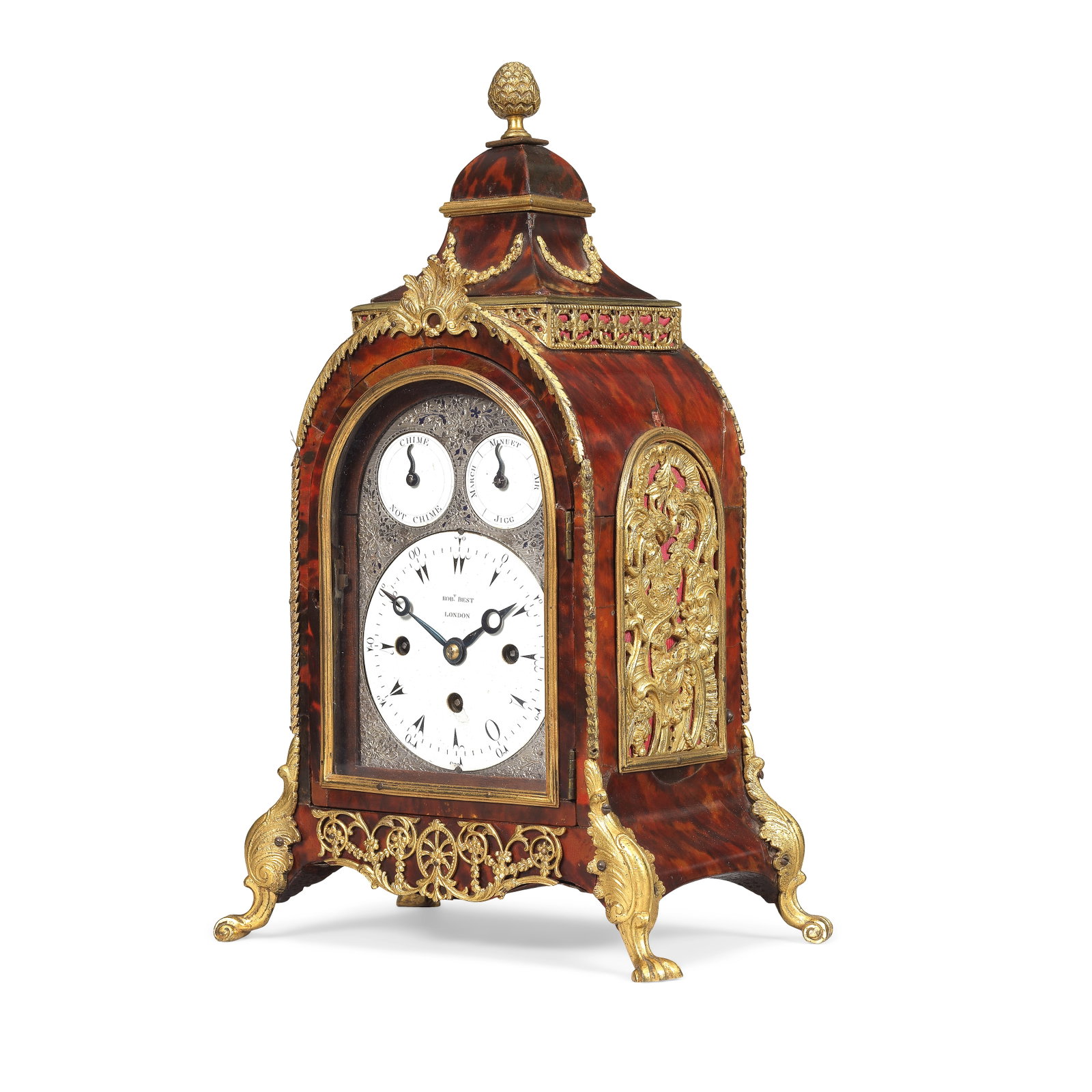 A fine and small late 18th century ormolu mounted tortoiseshell musical table clock with enamel ... (1 of 1)