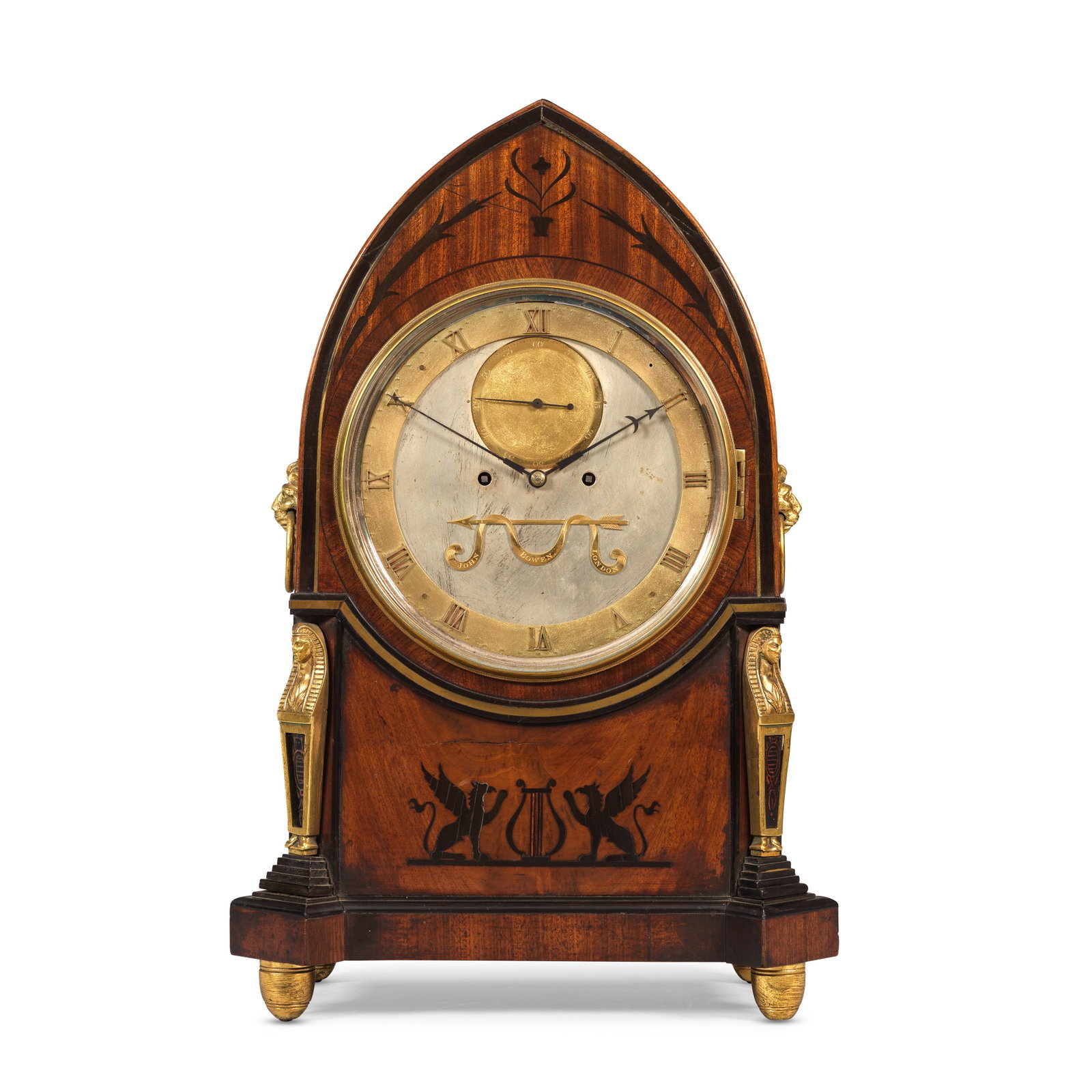 A rare early 19th century brass-mounted, ebony-inlaid mahogany table clock with running seconds,... (1 of 1)