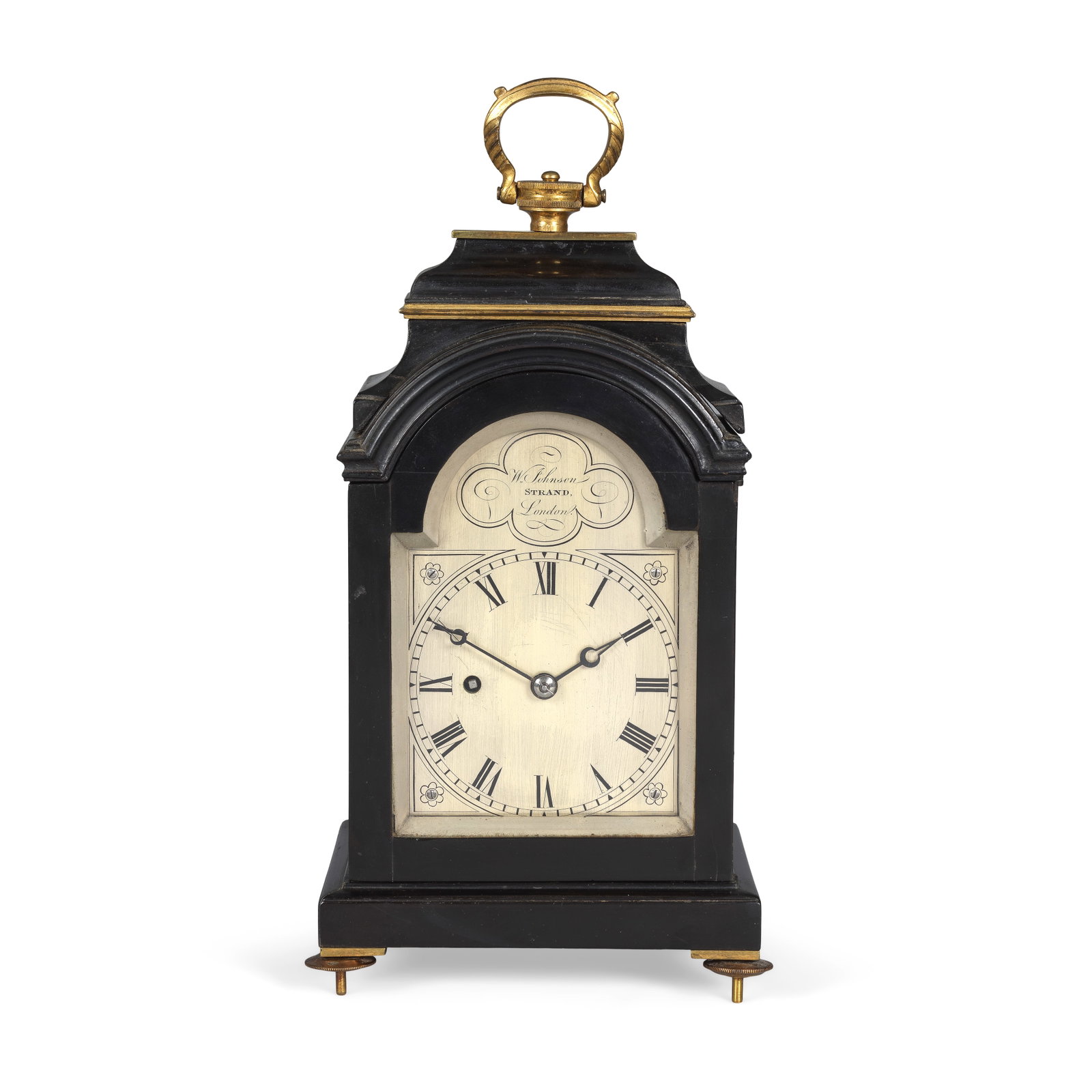 A fine early 19th century brass bound ebonised travelling table clock timepiece William Johnson... (1 of 1)