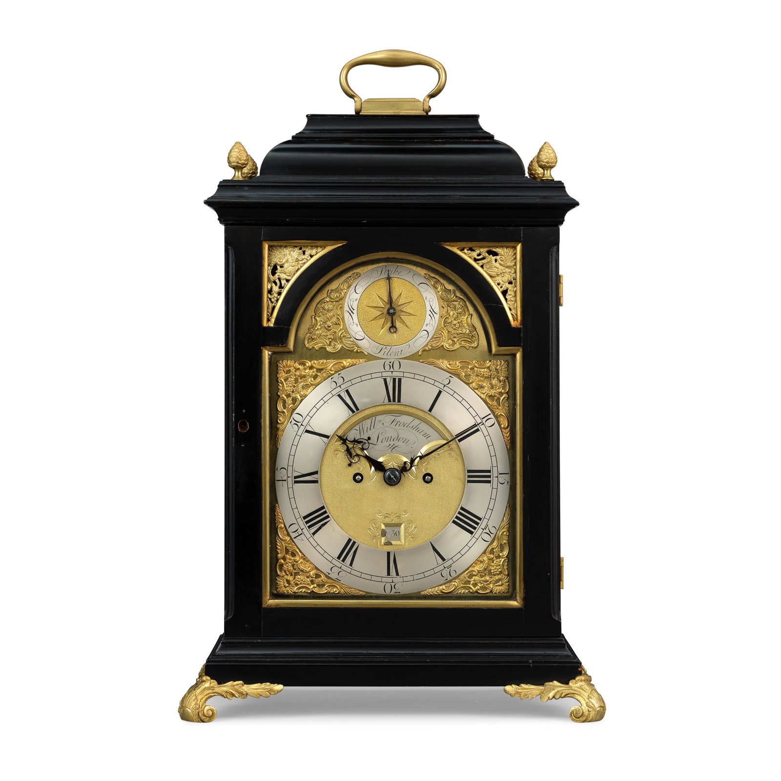 A late 18th century ebonised inverted bell top table clock, quarter repeating on six bells Will... (1 of 1)