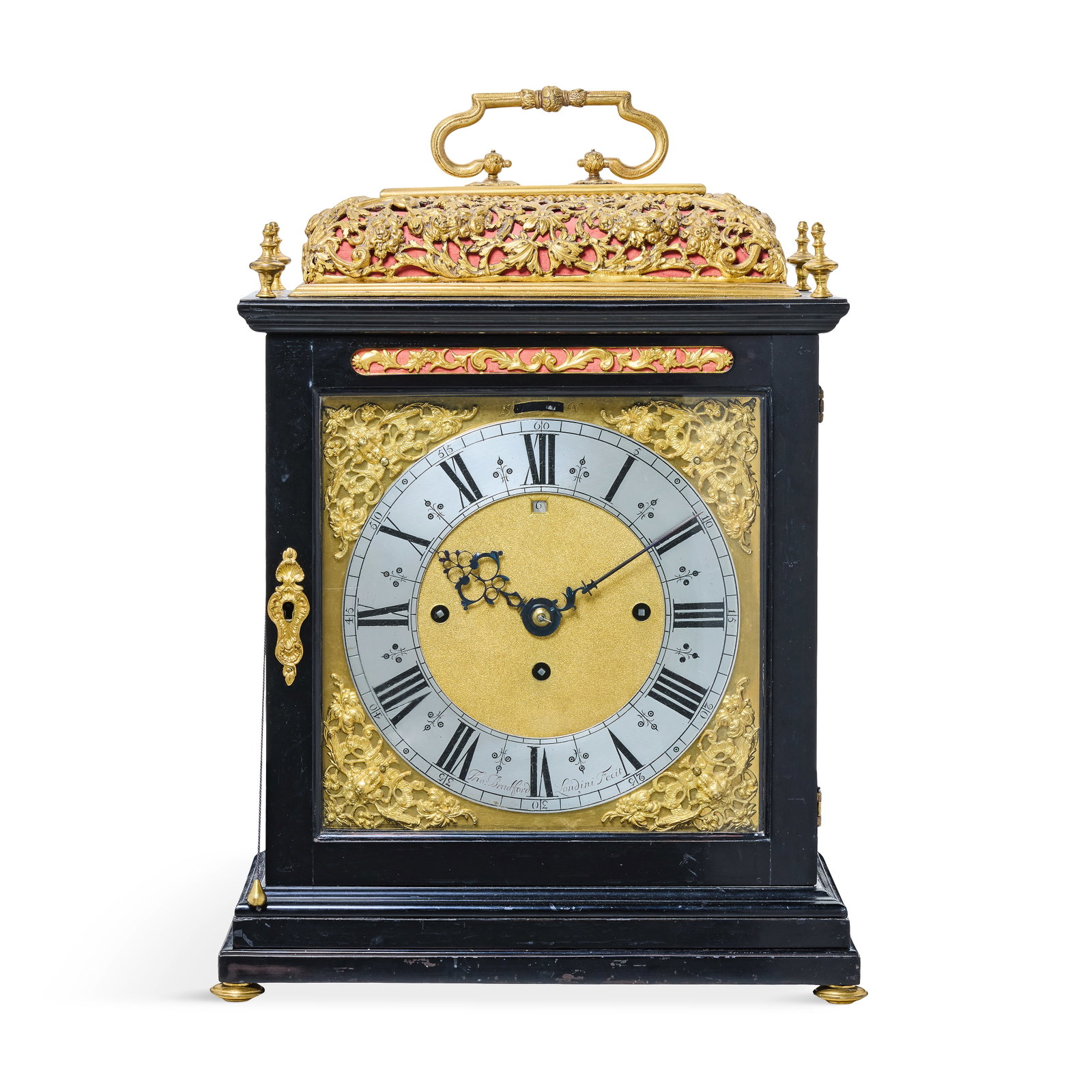 An exceptionally large and rare early 18th century ebony quarter chiming basket top table clock ... (1 of 1)