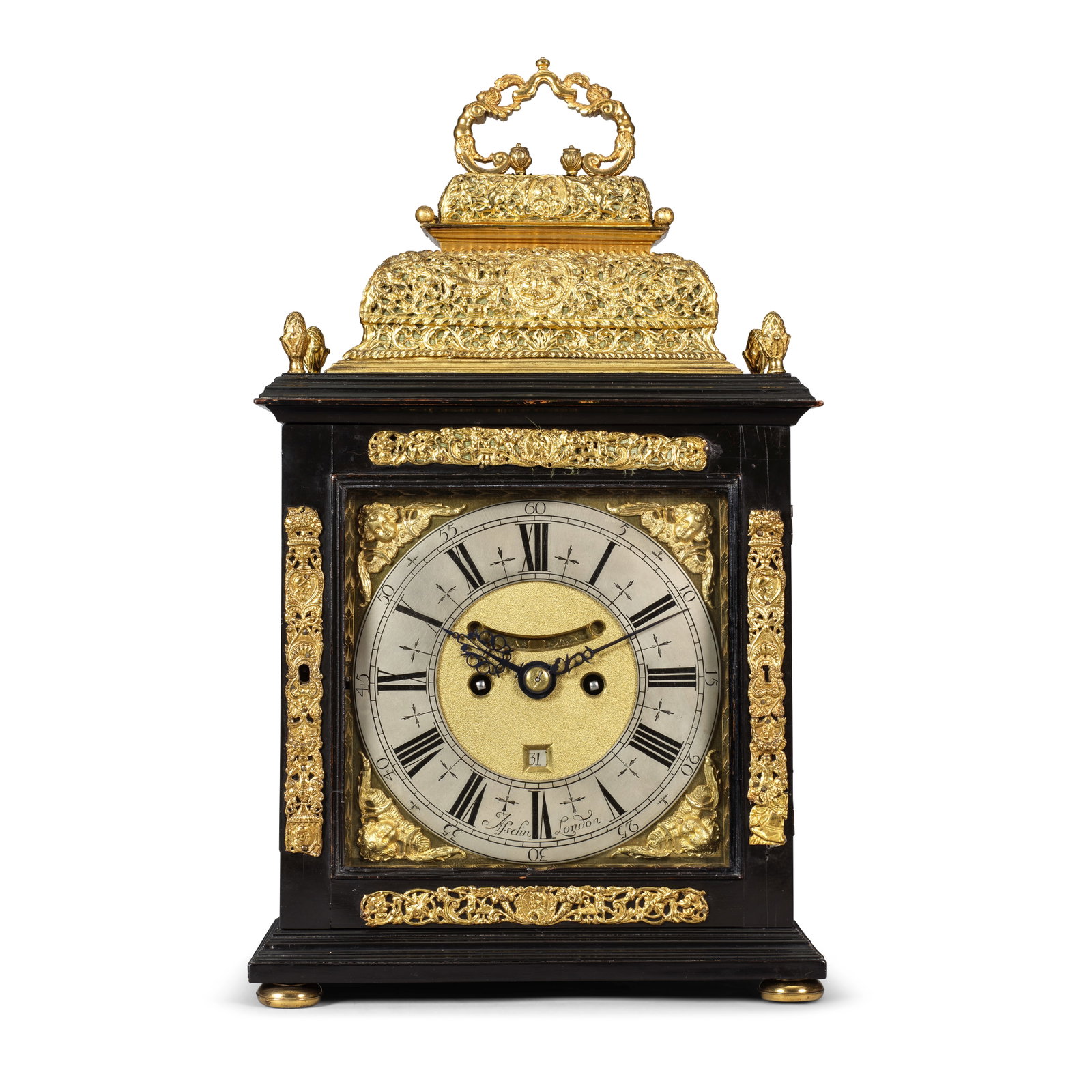 A late 17th century double basket-top quarter repeating table clock. Stephen Asselin, London (1 of 1)