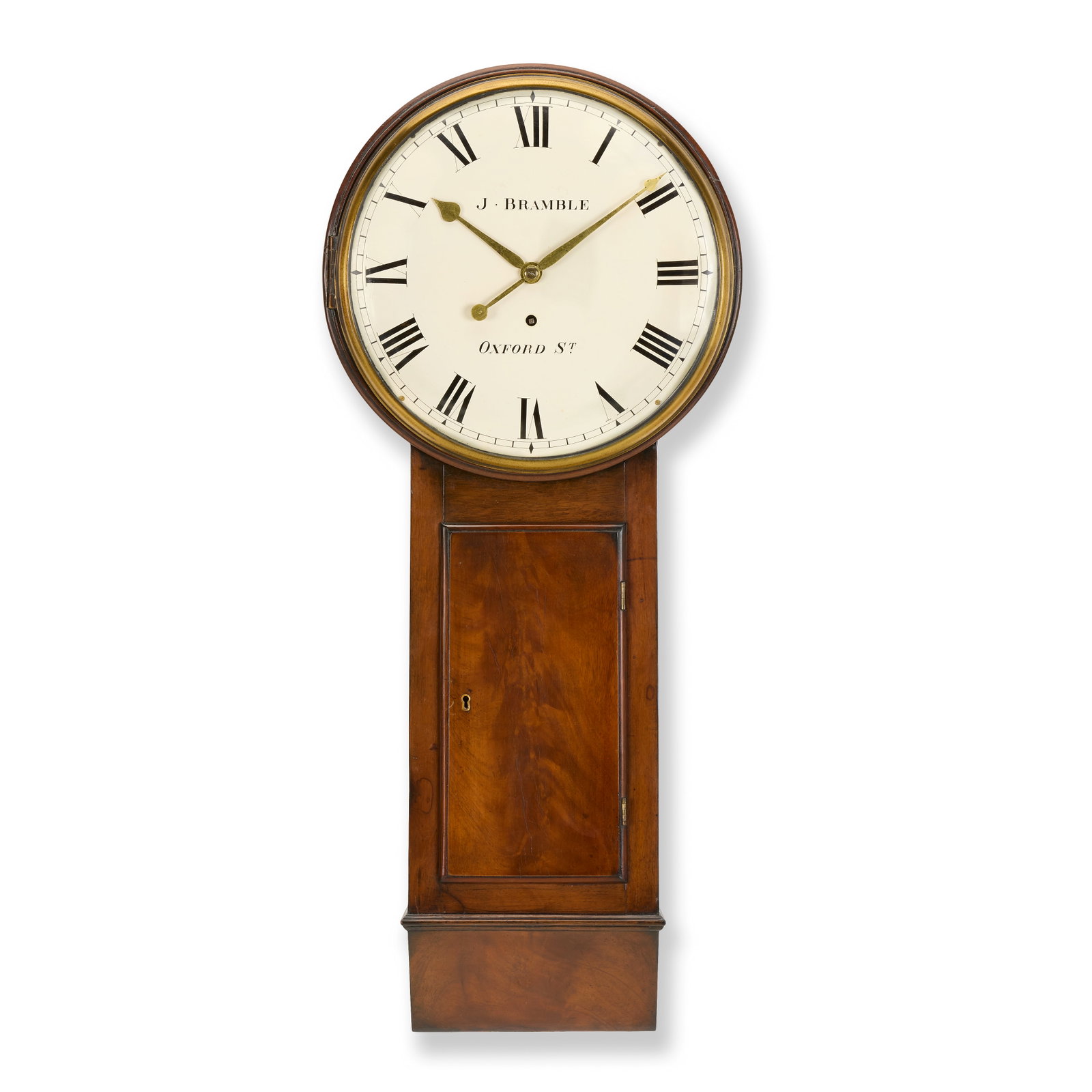 A mid 19th century mahogany drop dial clock timepiece J Bramble, Oxford Street (1 of 1)